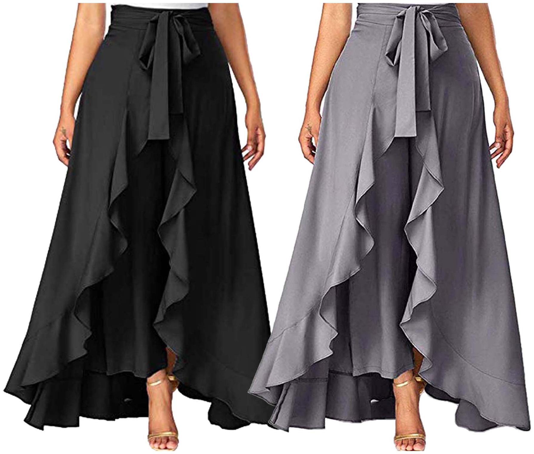 

JJ Fashion Black Grey Solid Flared Palazzo