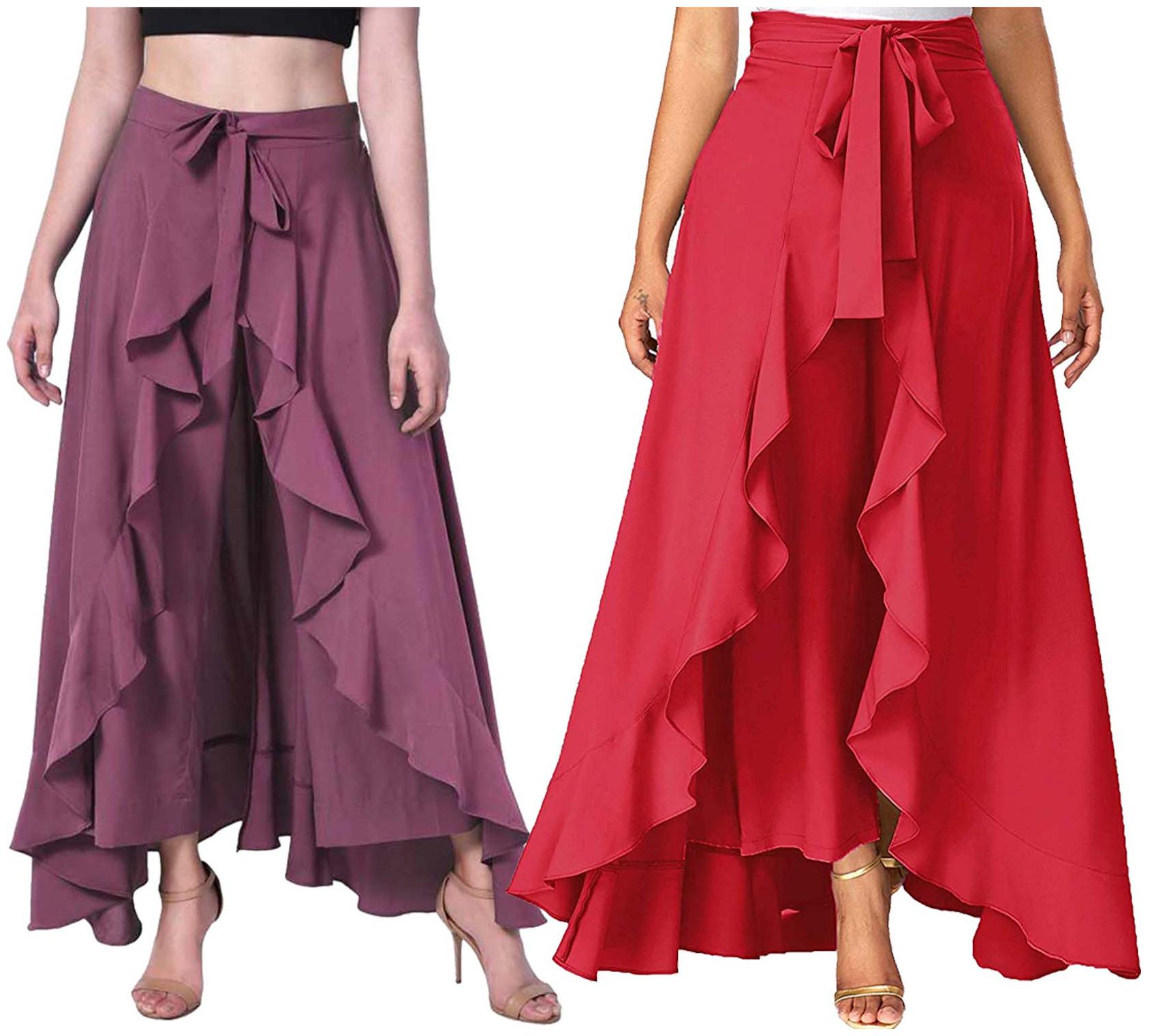 

JJ Fashion Purple Red Solid Flared Palazzo