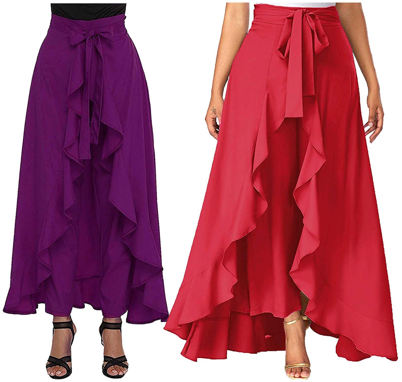 

JJ Fashion Purple Red Solid Flared Palazzo