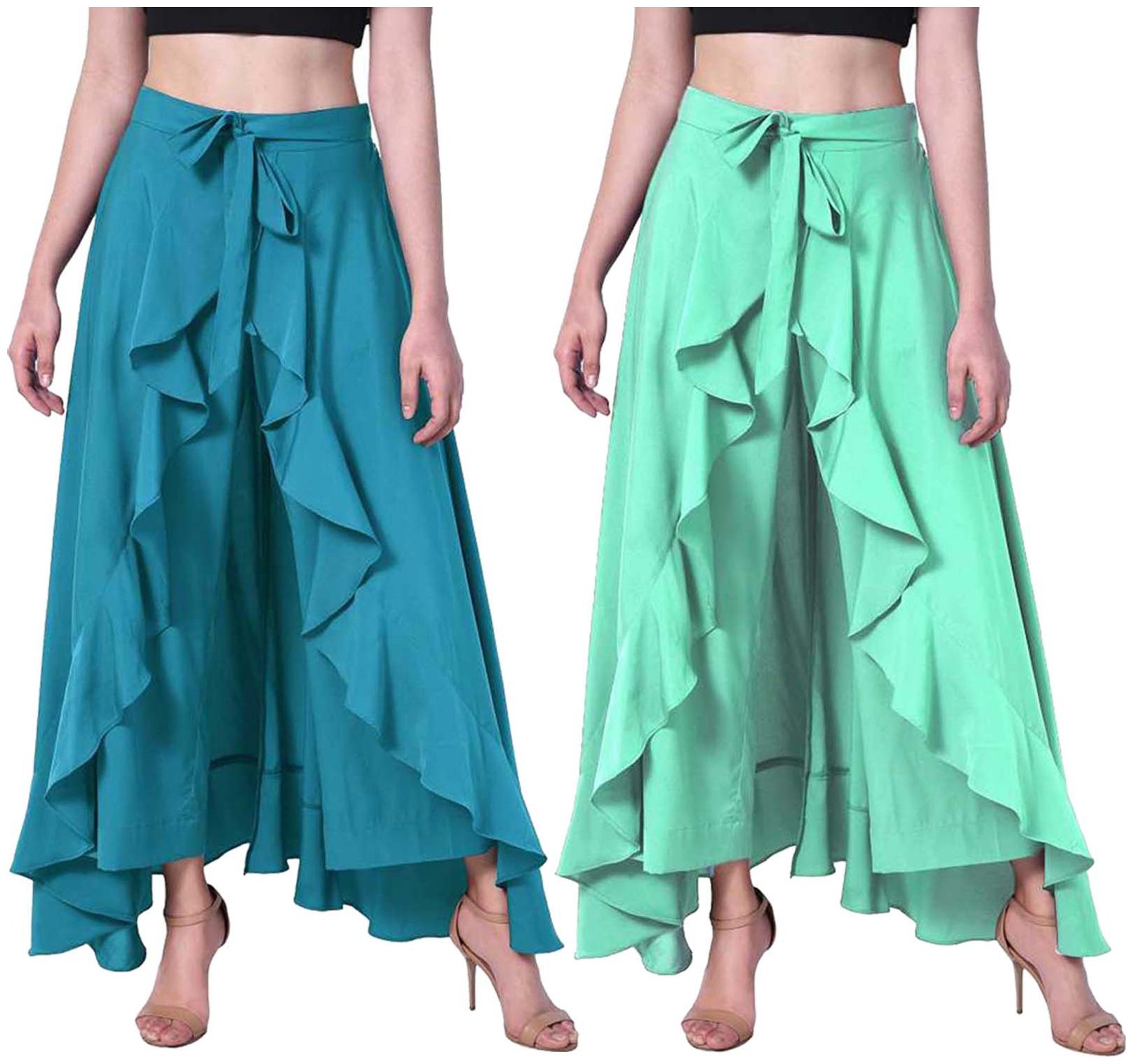 

JJ Fashion Turquoise Green Solid Flared Palazzo