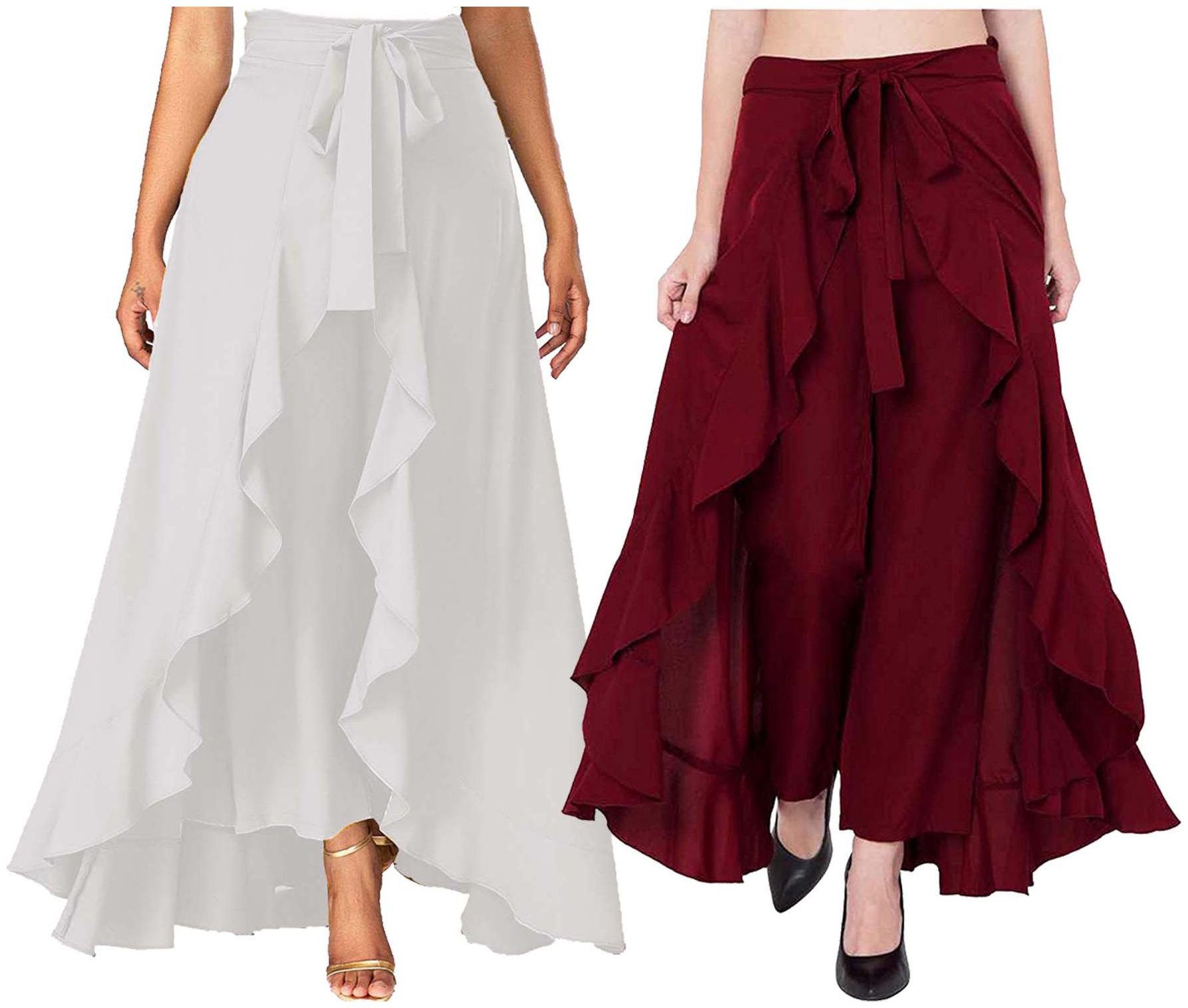 

JJ Fashion Maroon Solid Flared Palazzo