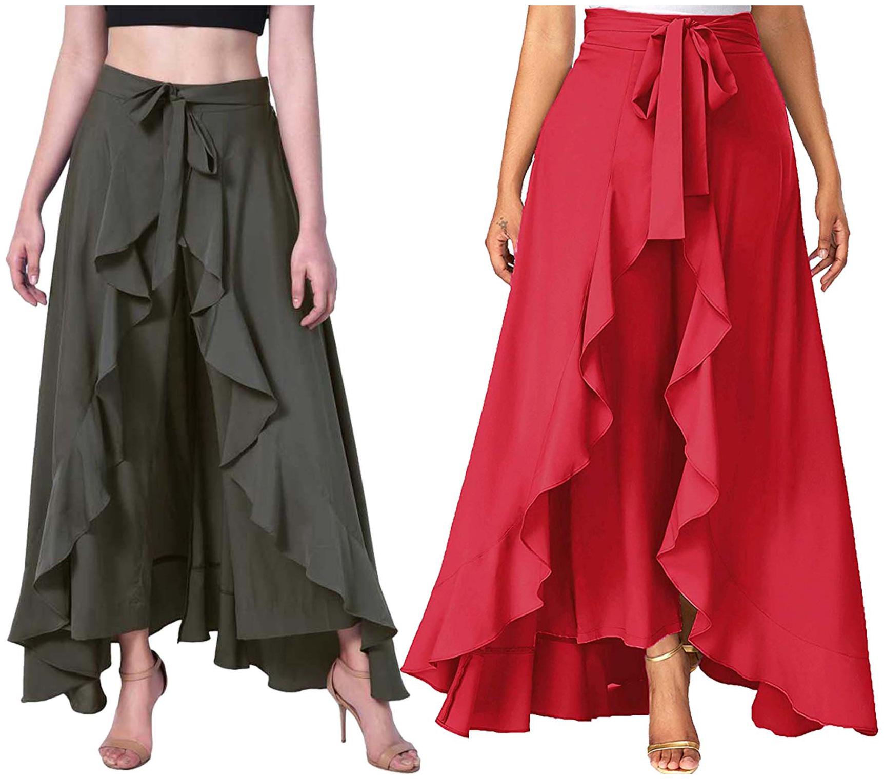 

JJ Fashion Green Red Solid Flared Palazzo