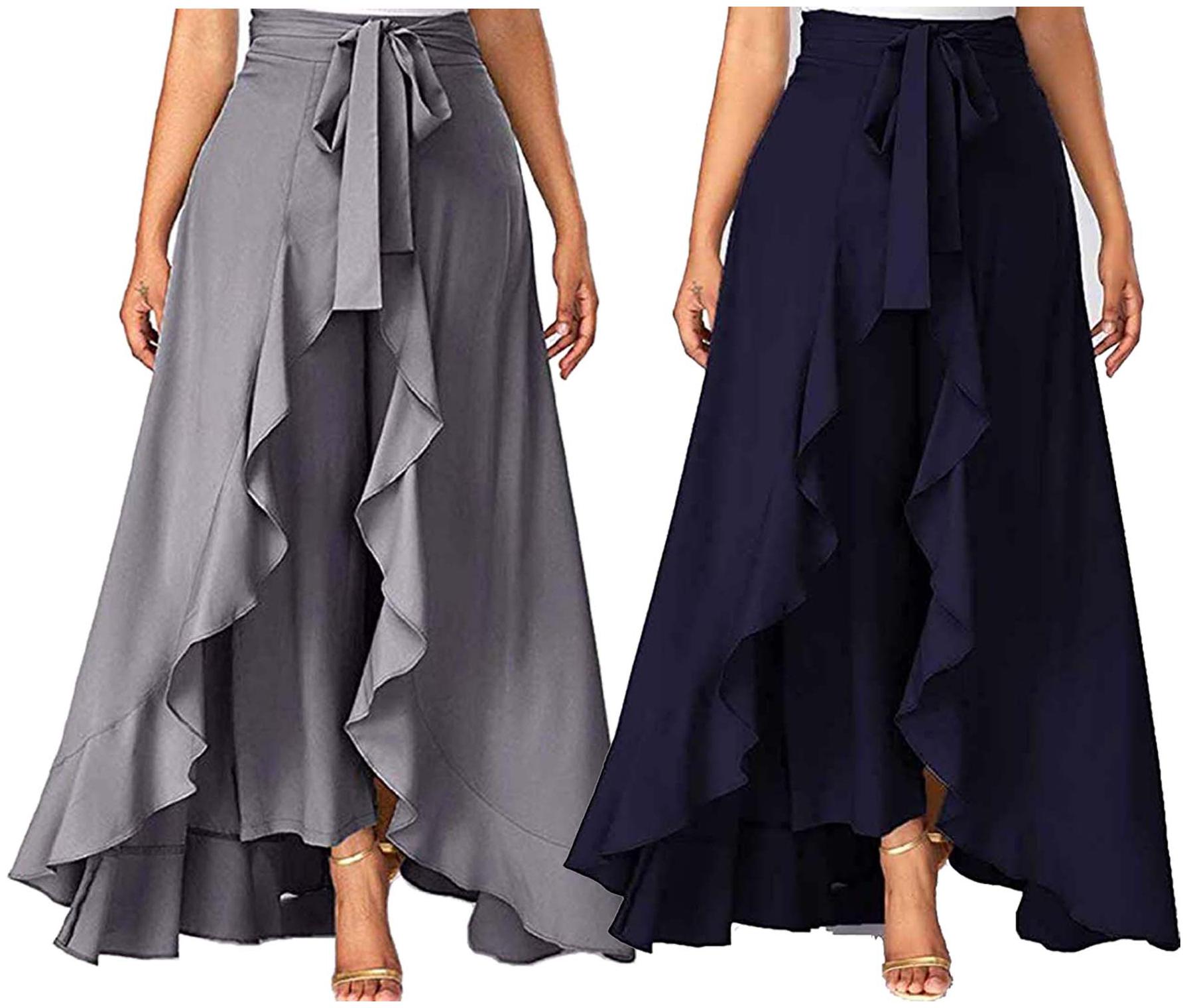 

JJ Fashion Grey Navy Blue Solid Flared Palazzo