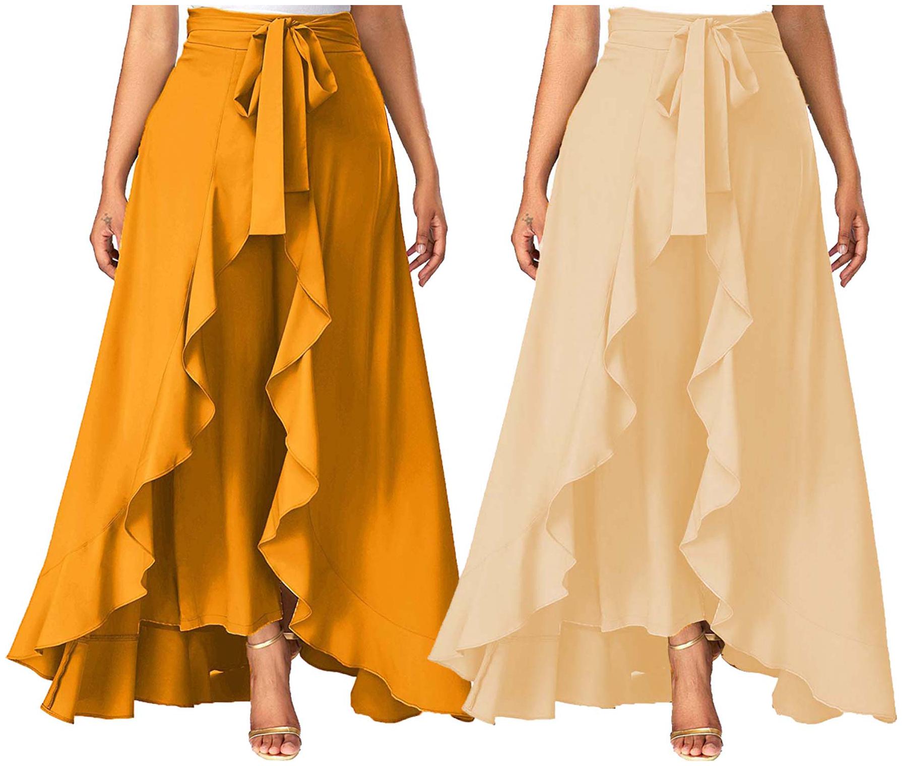 

JJ Fashion Yellow Beige Solid Flared Palazzo