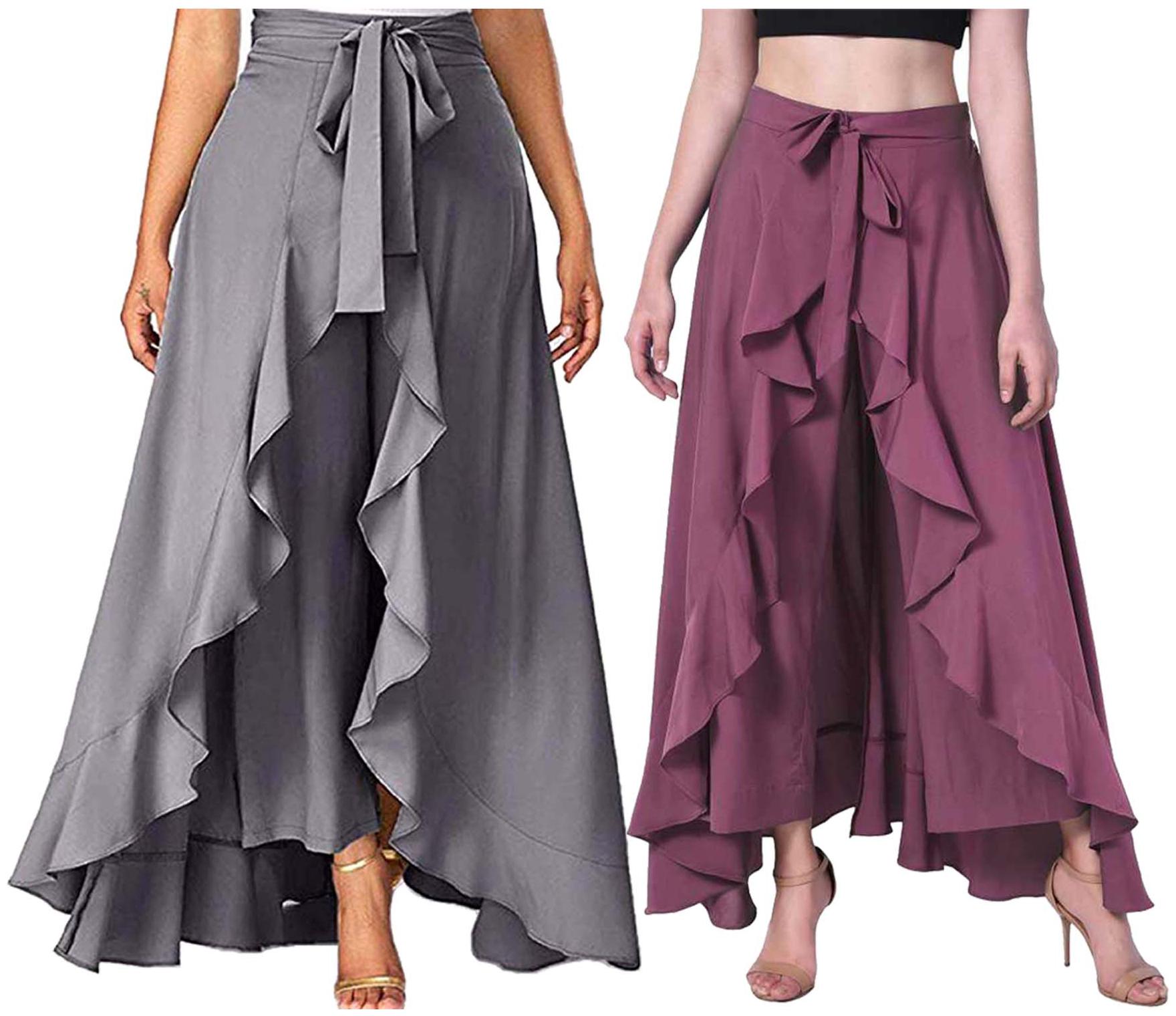 

JJ Fashion Grey Purple Solid Flared Palazzo