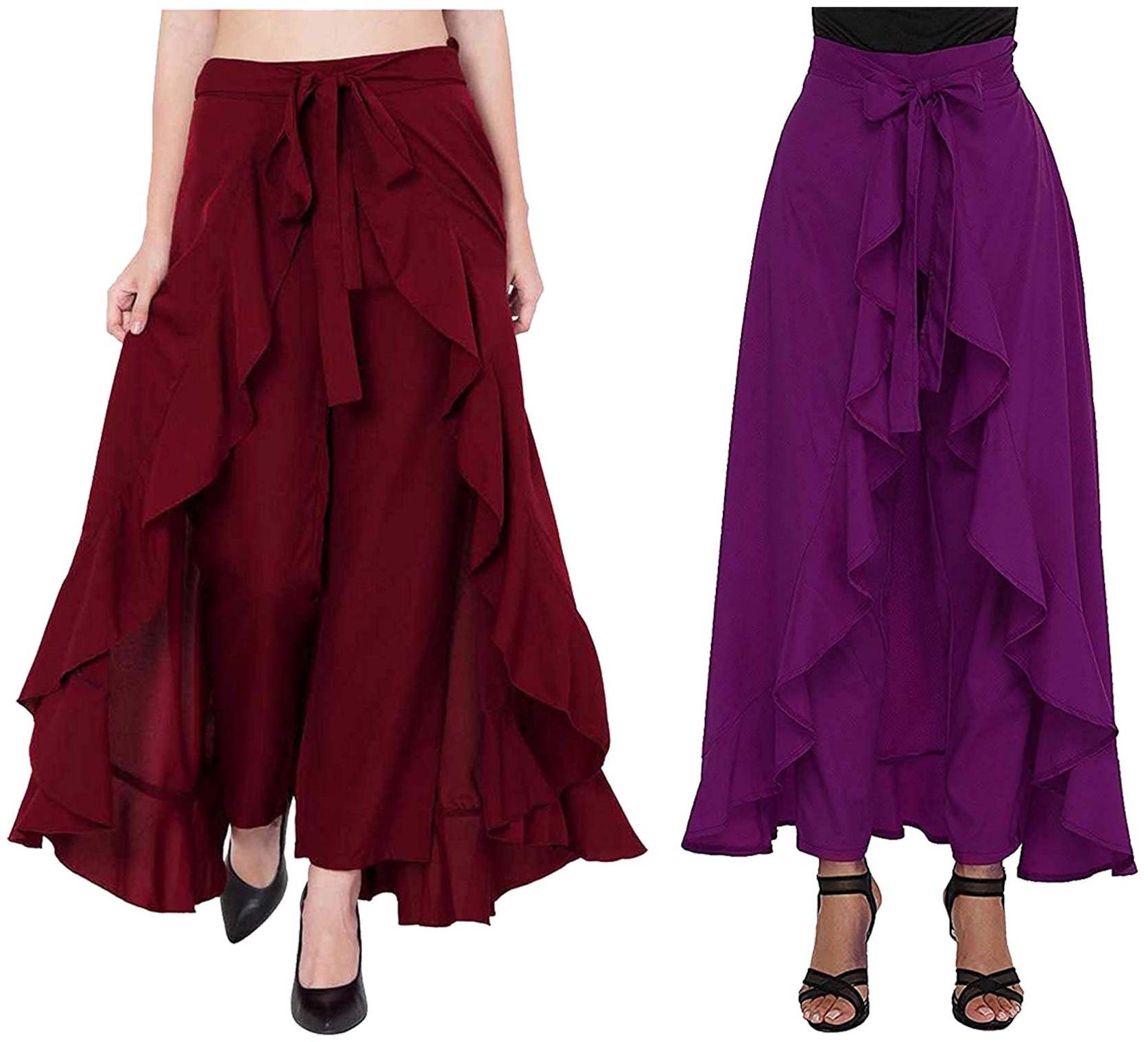 

JJ Fashion Maroon Purple Solid Flared Palazzo