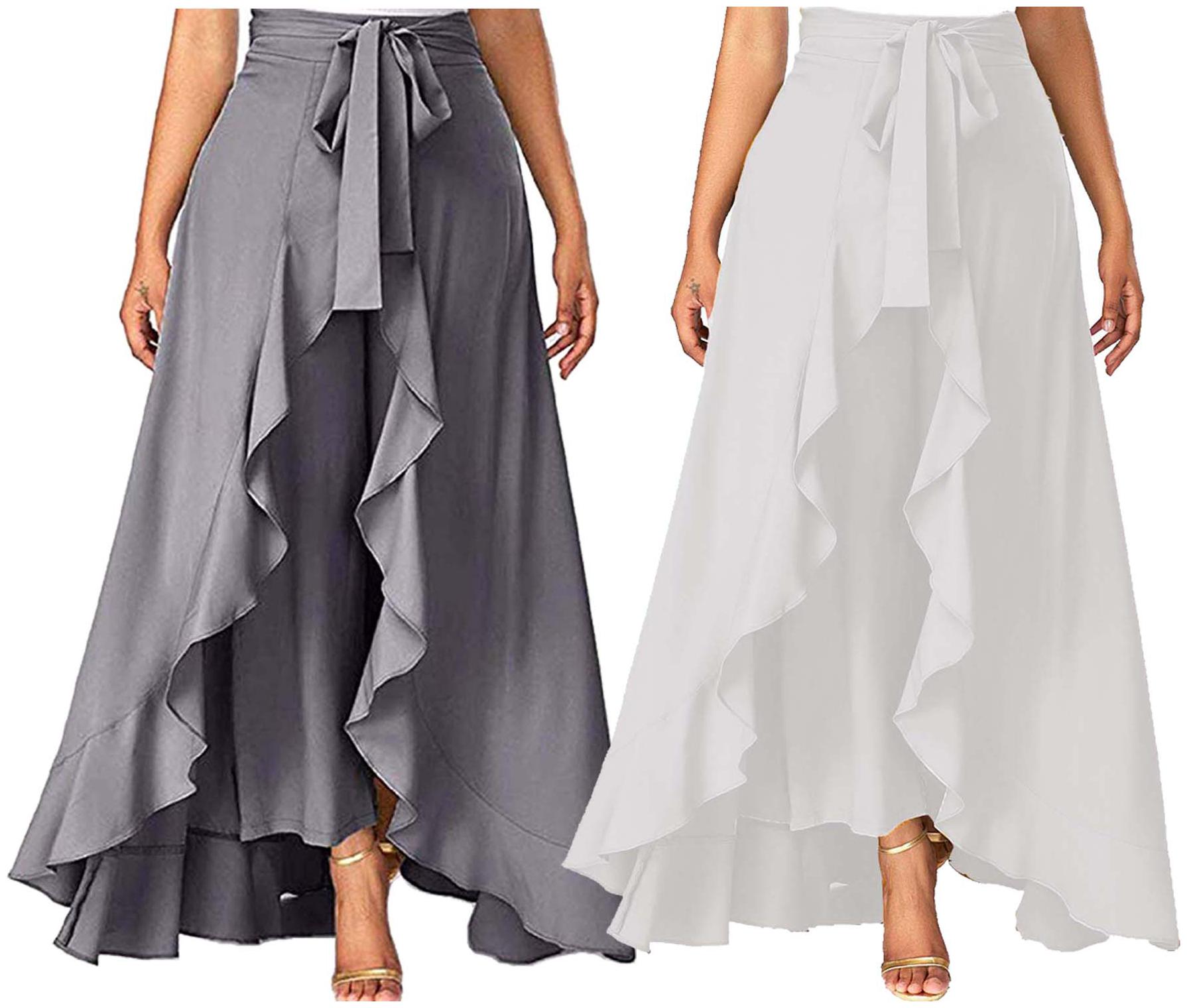 

JJ Fashion Grey Solid Flared Palazzo