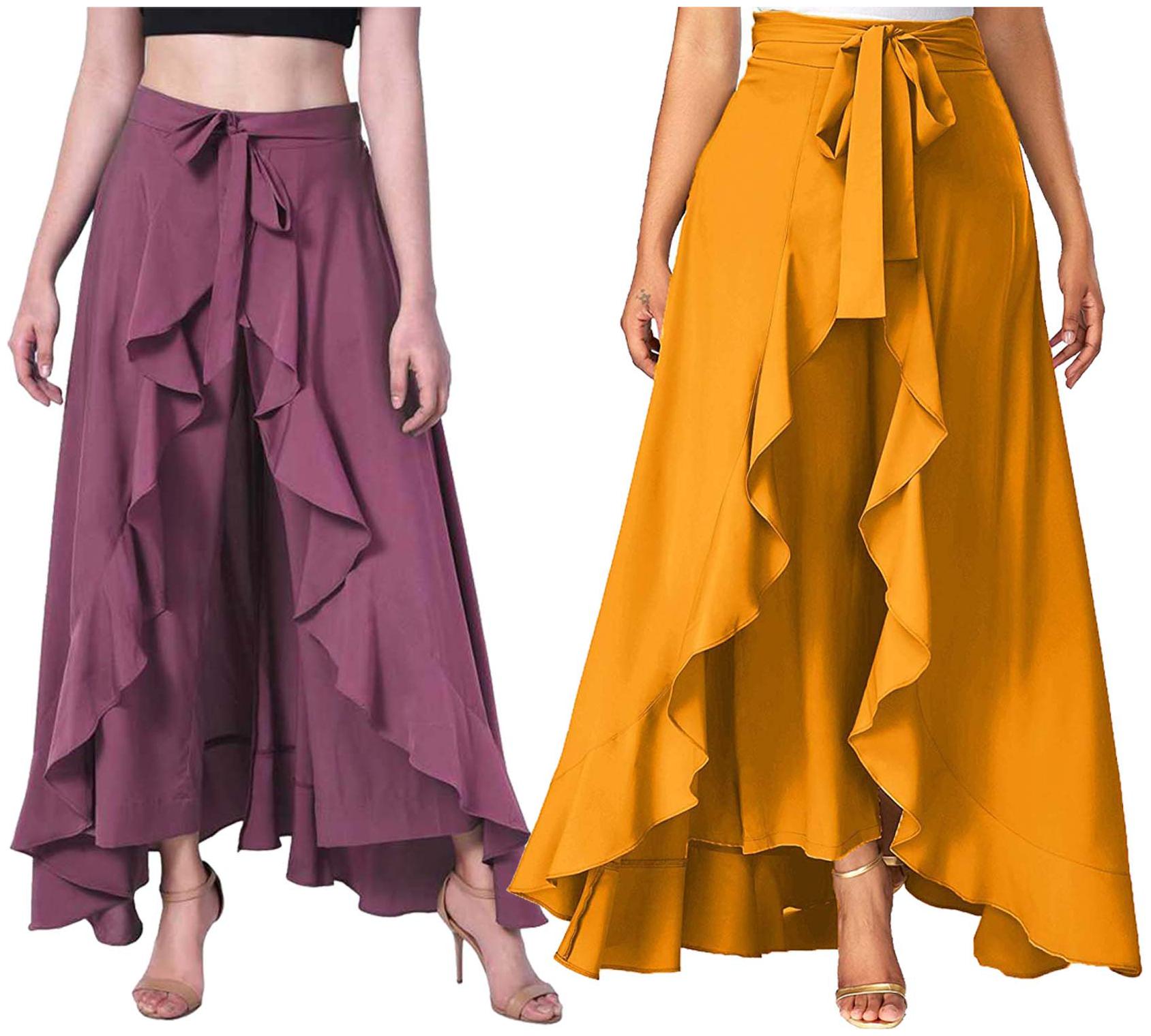 

JJ Fashion Purple Yellow Solid Flared Palazzo