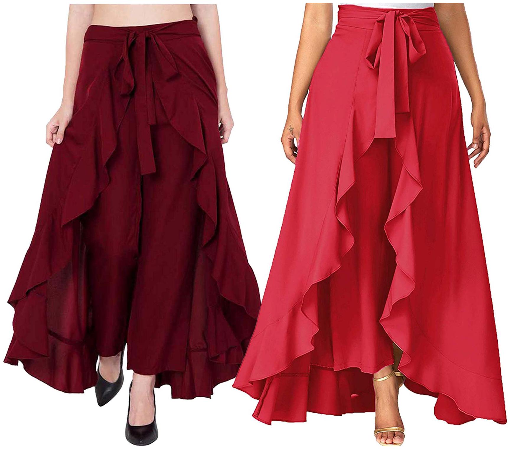 

JJ Fashion Maroon Red Solid Flared Palazzo