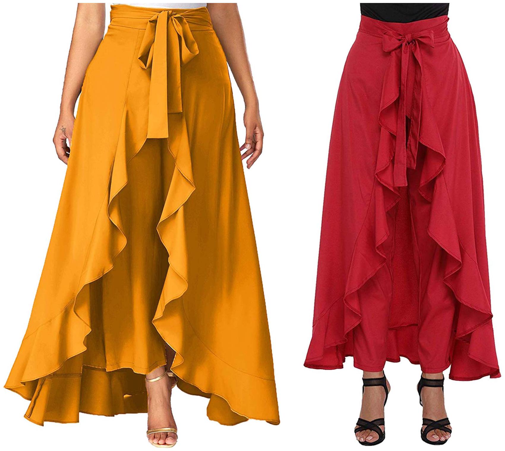 

JJ Fashion Yellow Red Solid Flared Palazzo