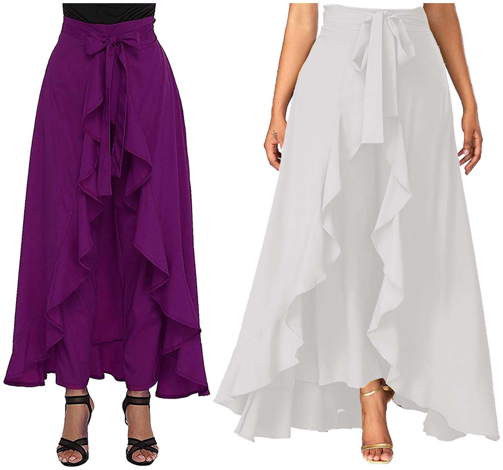 

JJ Fashion Purple White Solid Flared Palazzo