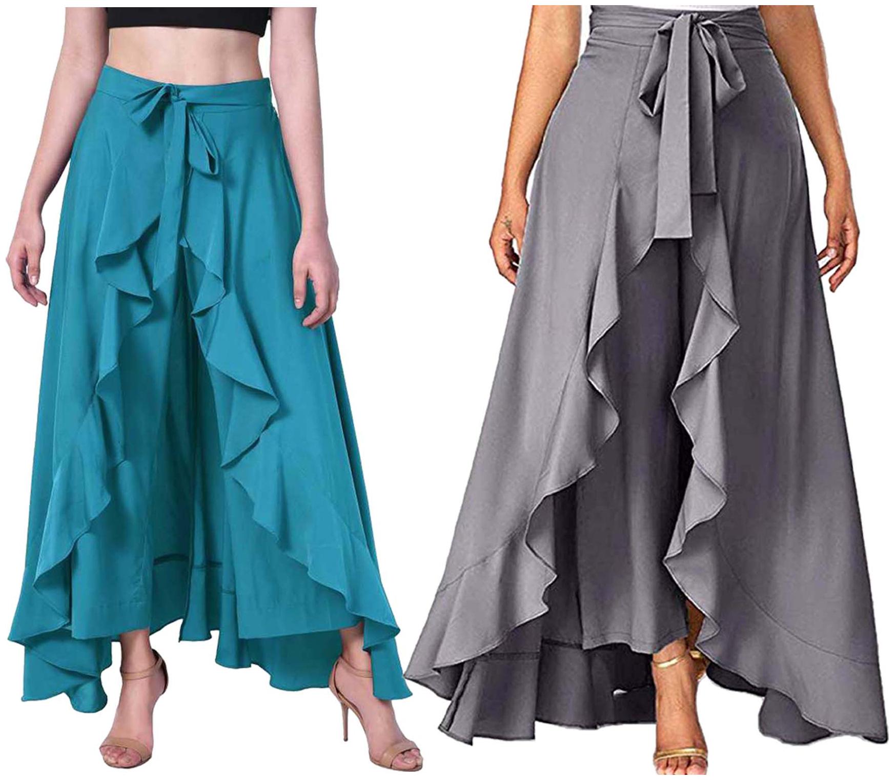 

JJ Fashion Turquoise Grey Solid Flared Palazzo