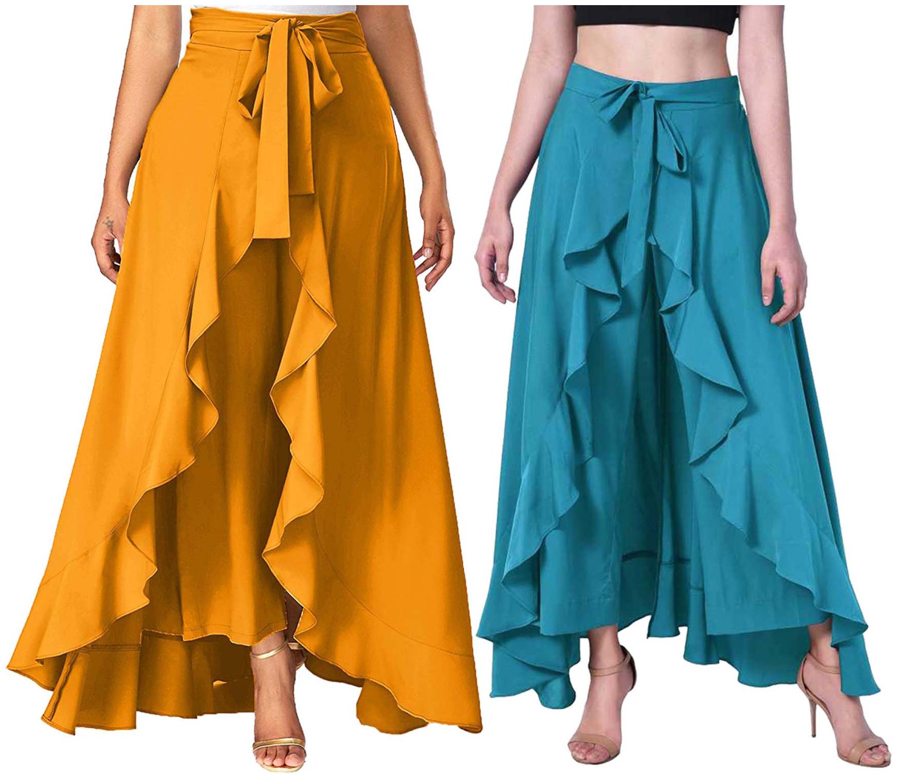 

JJ Fashion Yellow Turquoise Solid Flared Palazzo