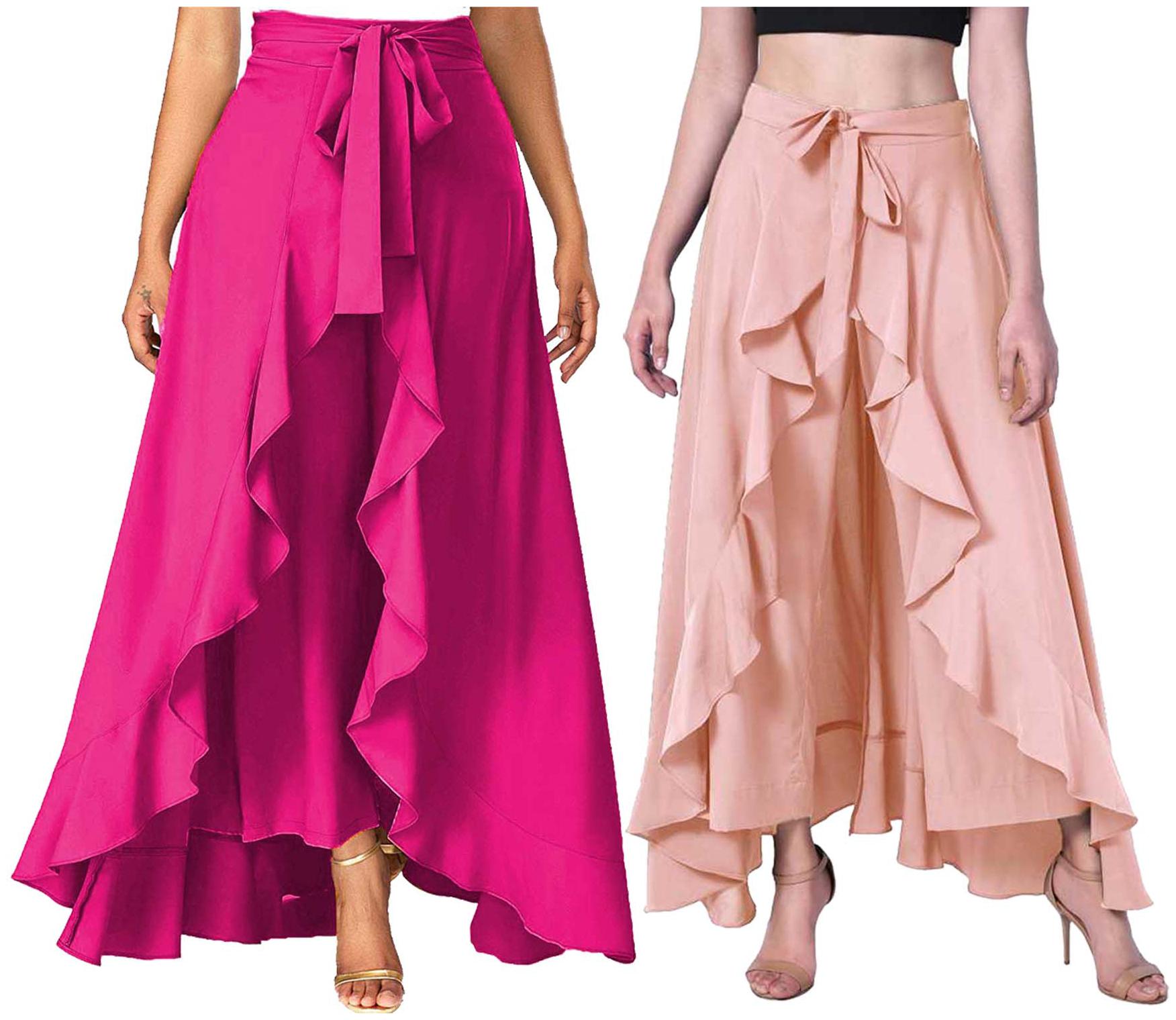 

JJ Fashion Peach Solid Flared Palazzo