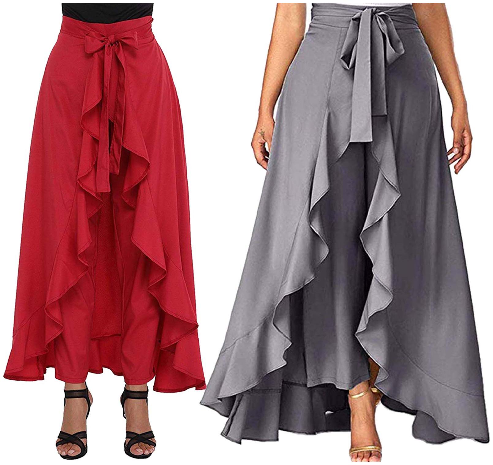 

JJ Fashion Red Grey Solid Flared Palazzo