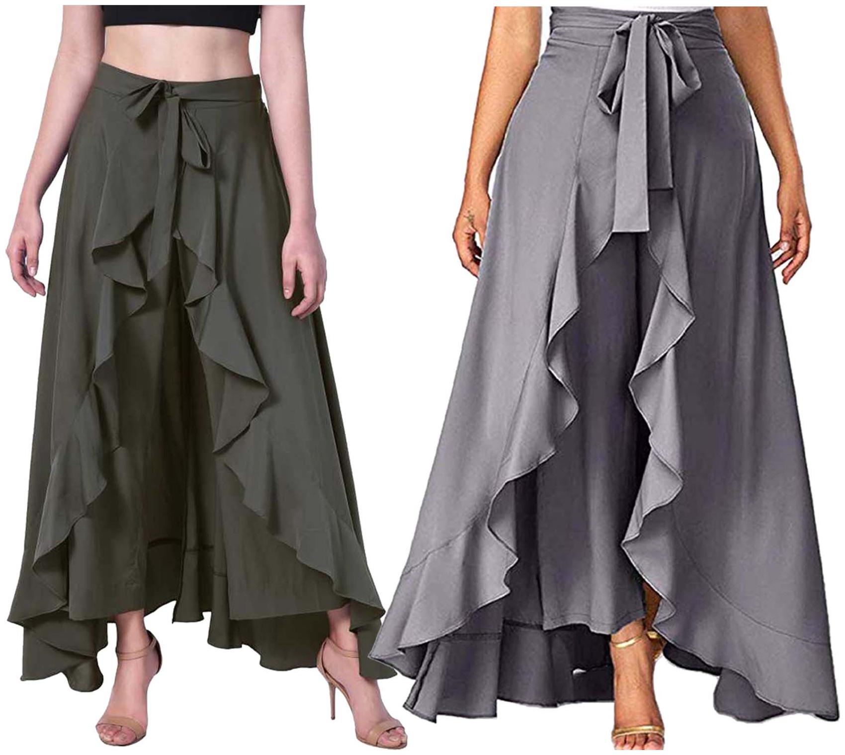 

JJ Fashion Green Grey Solid Flared Palazzo