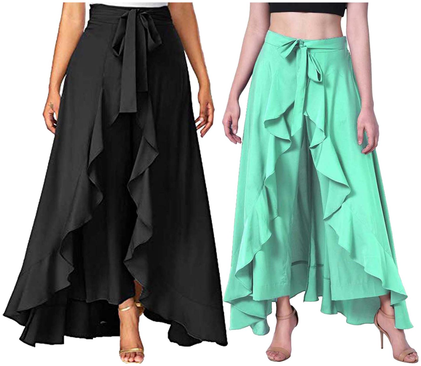 

JJ Fashion Black Green Solid Flared Palazzo
