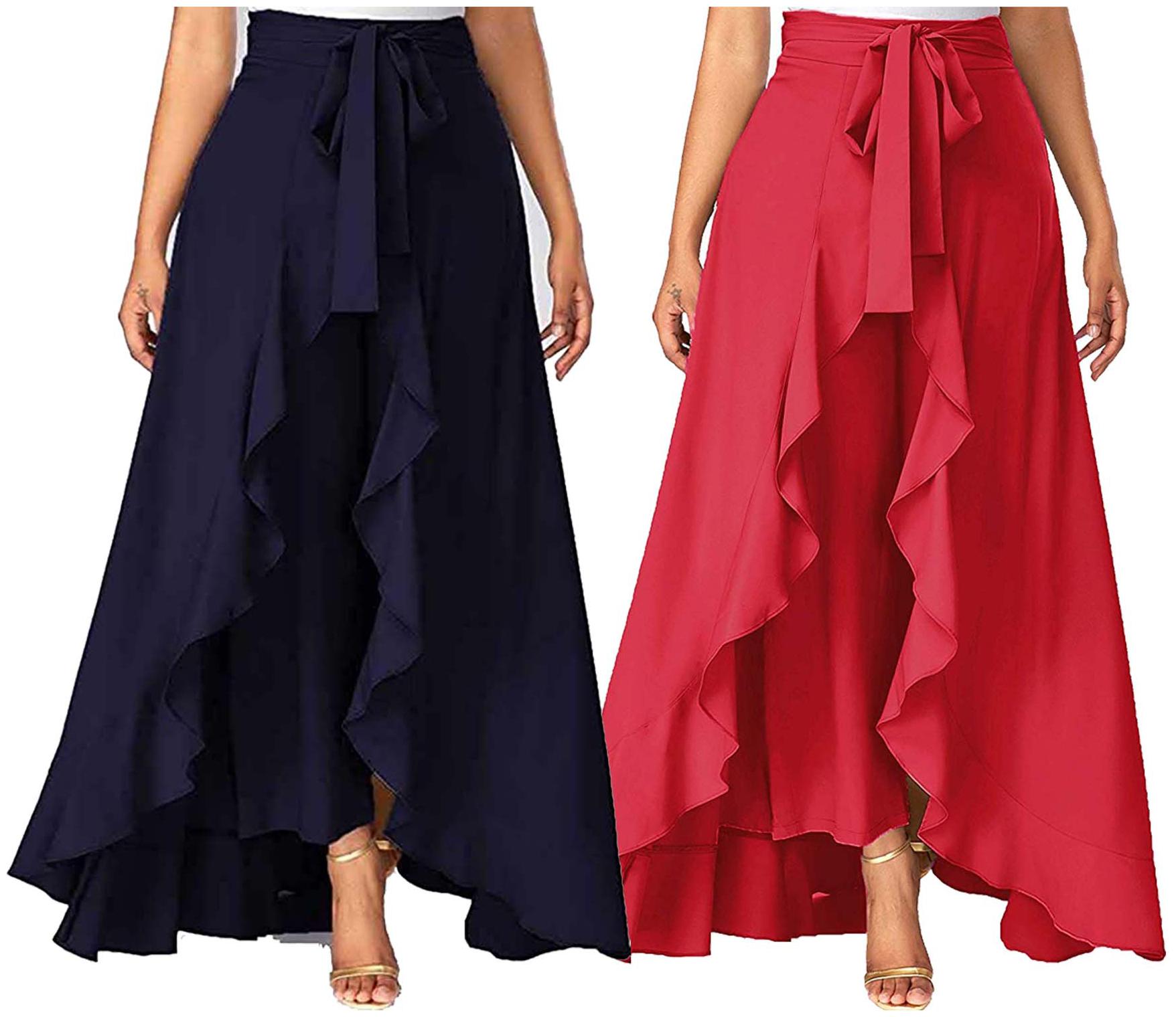 

JJ Fashion Navy Blue Red Solid Flared Palazzo