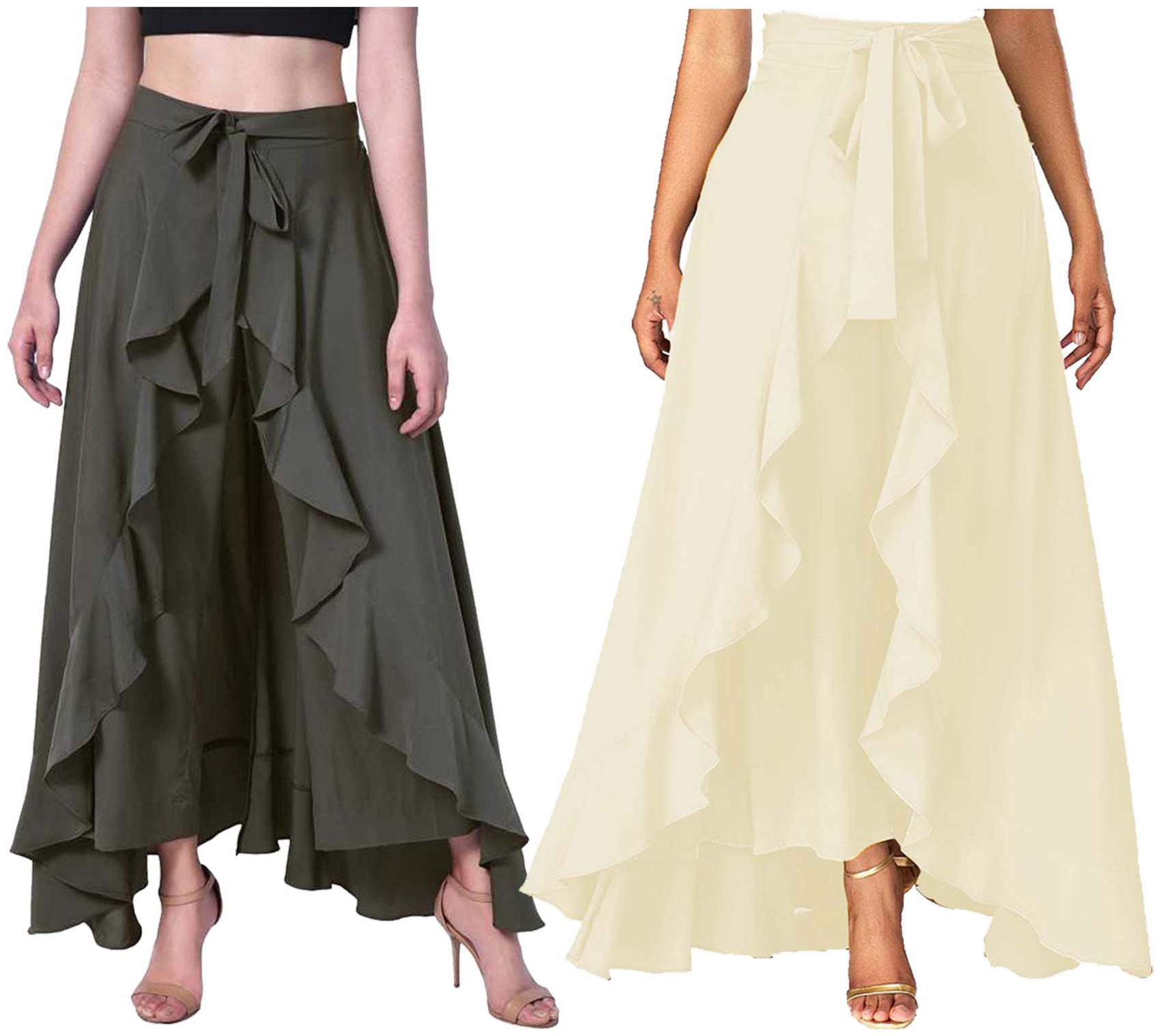 

JJ Fashion Green Cream Solid Flared Palazzo