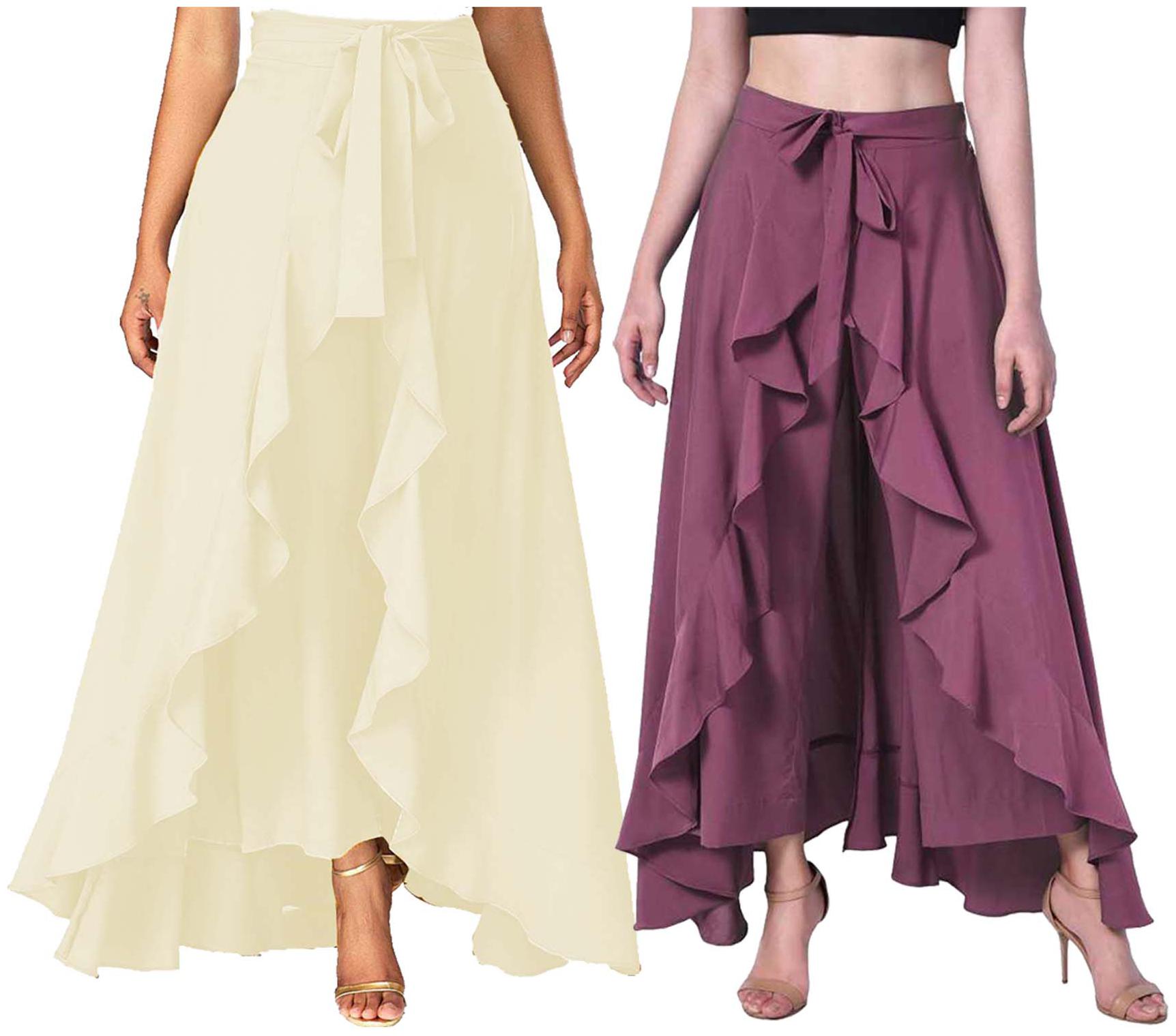 

JJ Fashion Cream Purple Solid Flared Palazzo