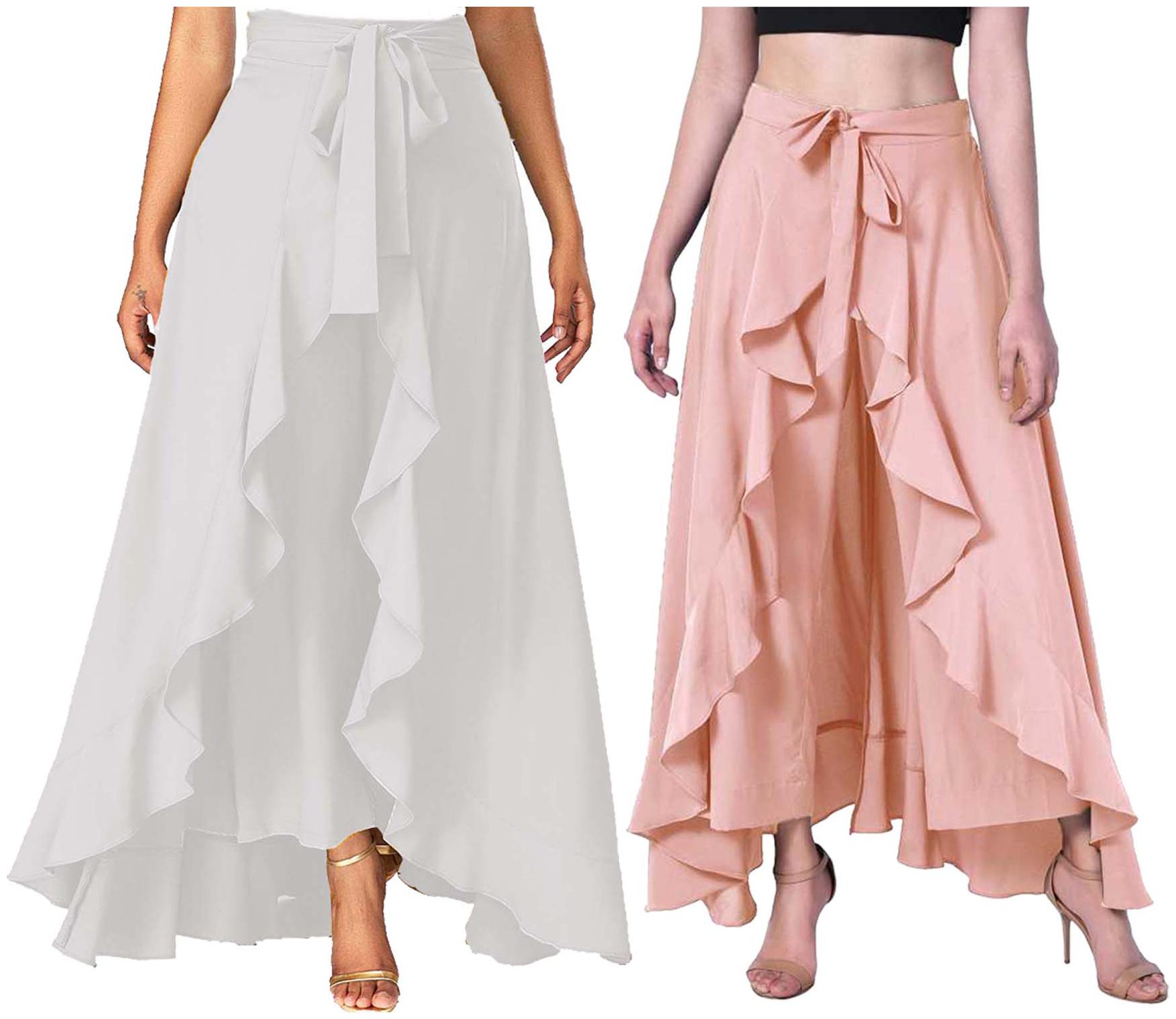 

JJ Fashion Peach Solid Flared Palazzo