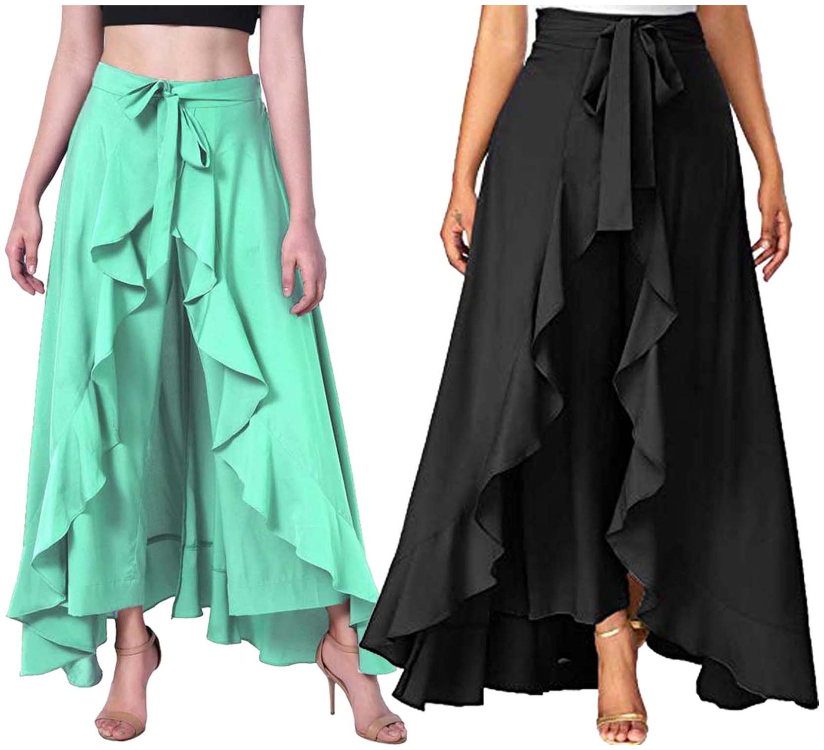 

JJ Fashion Green Black Solid Flared Palazzo