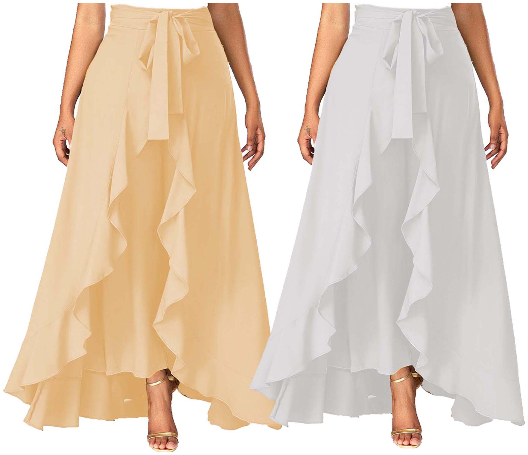 

JJ Fashion Beige White Solid Flared Palazzo