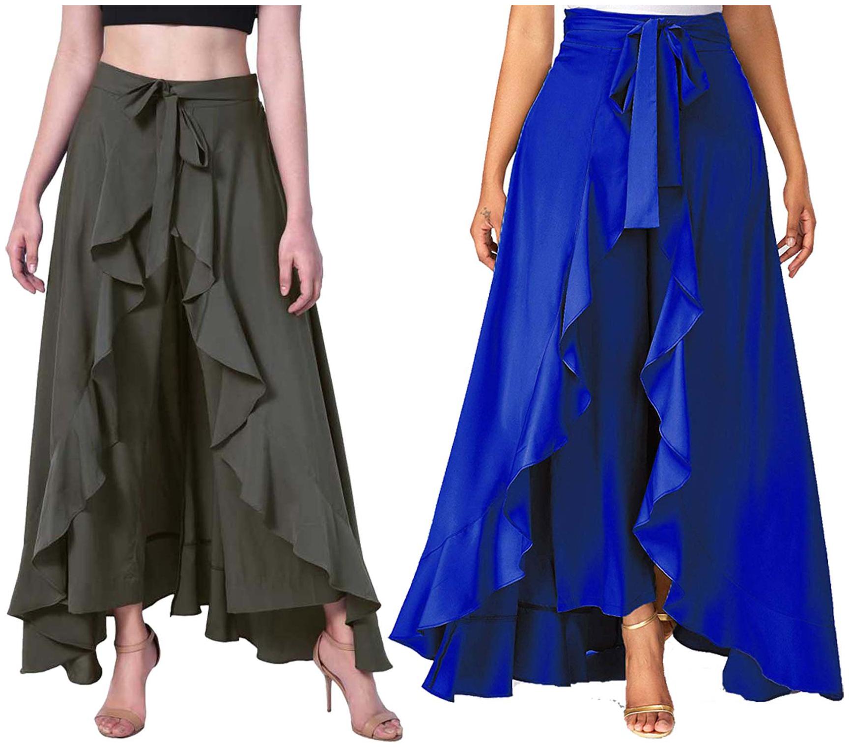 

JJ Fashion Green Blue Solid Flared Palazzo