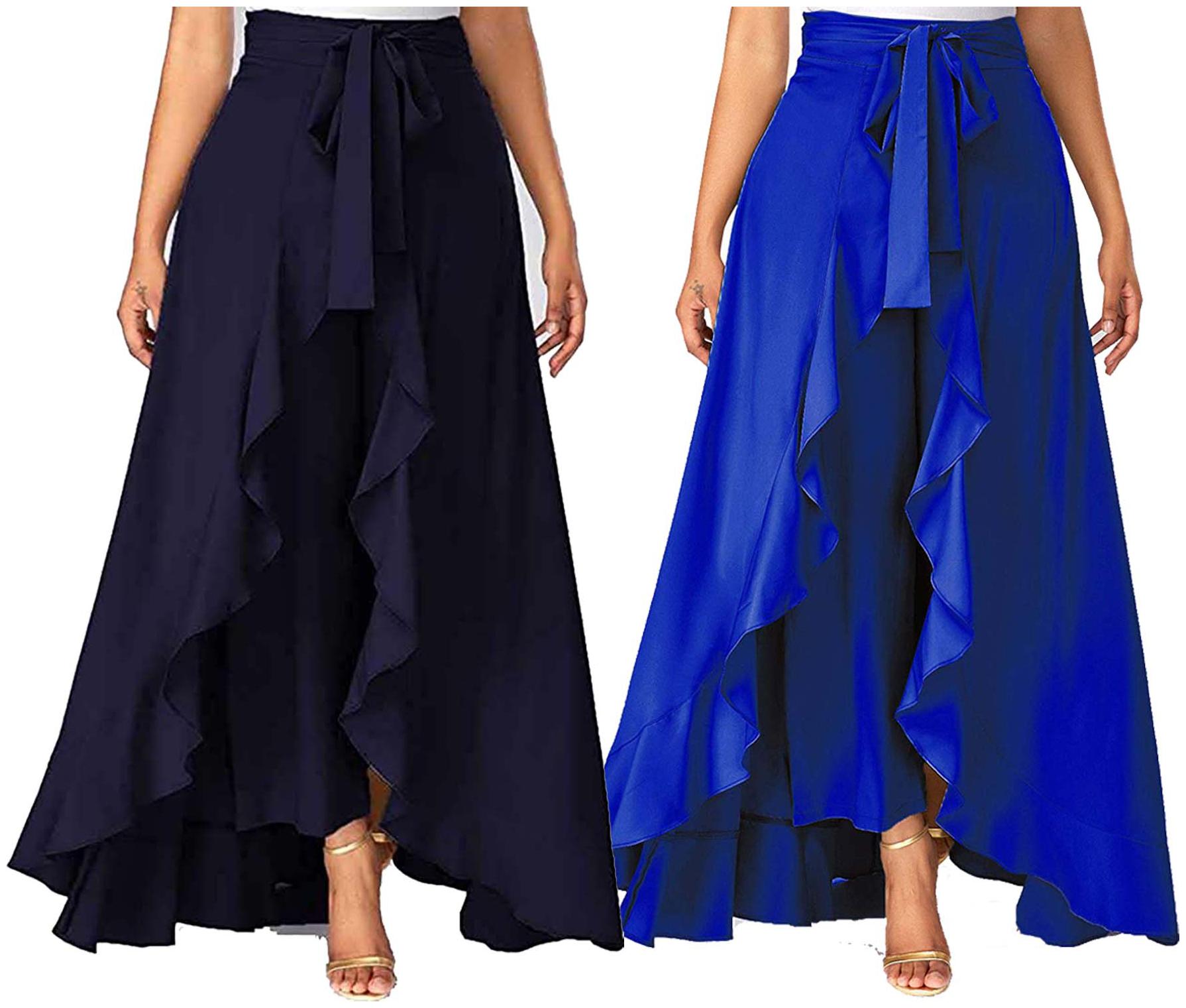 

JJ Fashion Navy Blue Blue Solid Flared Palazzo