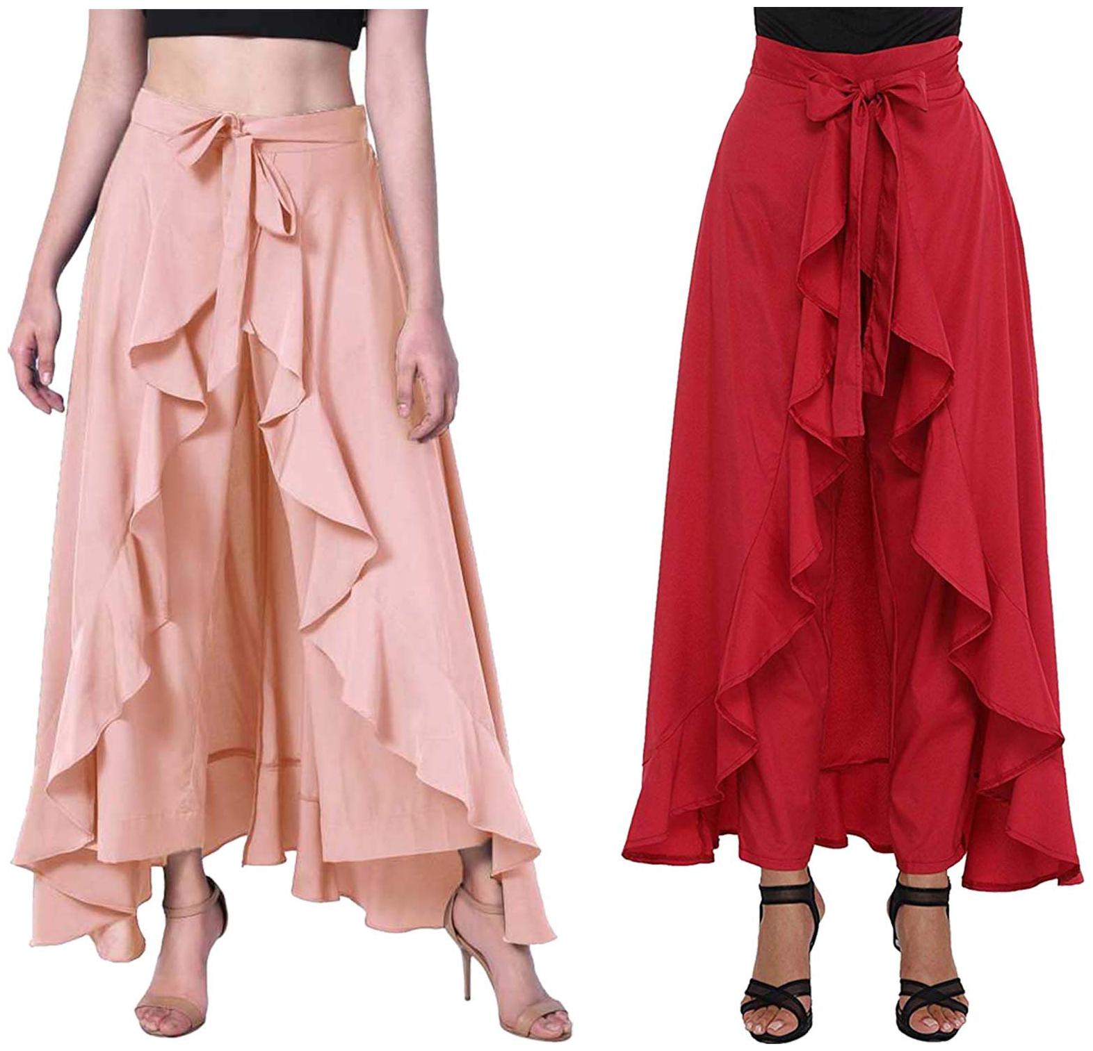 

JJ Fashion Peach Red Solid Flared Palazzo