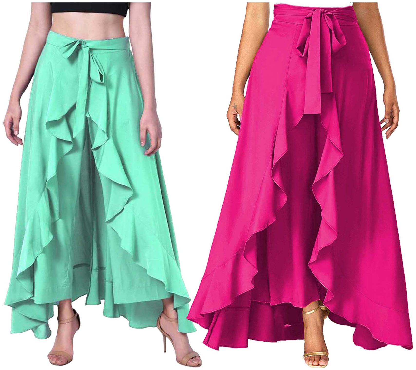 

JJ Fashion Green Solid Flared Palazzo