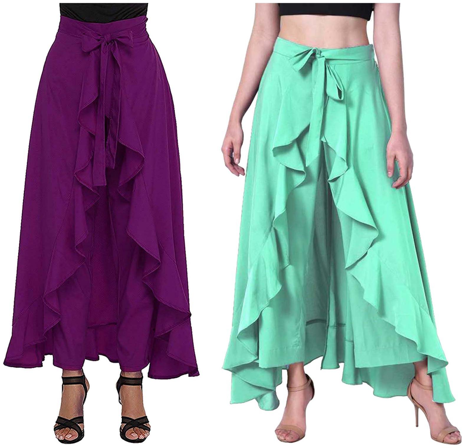 

JJ Fashion Purple Green Solid Flared Palazzo
