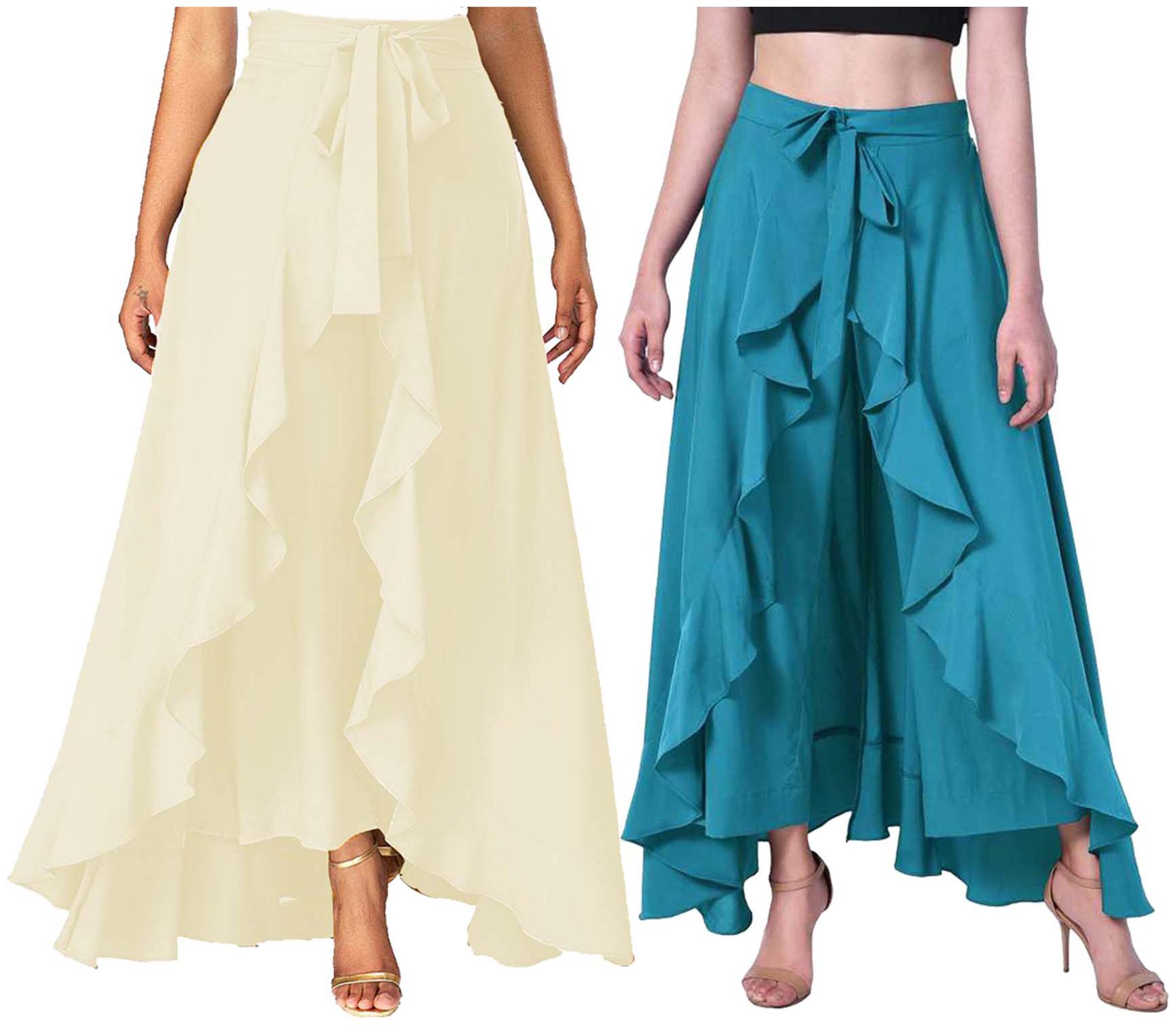 

JJ Fashion Cream Turquoise Solid Flared Palazzo