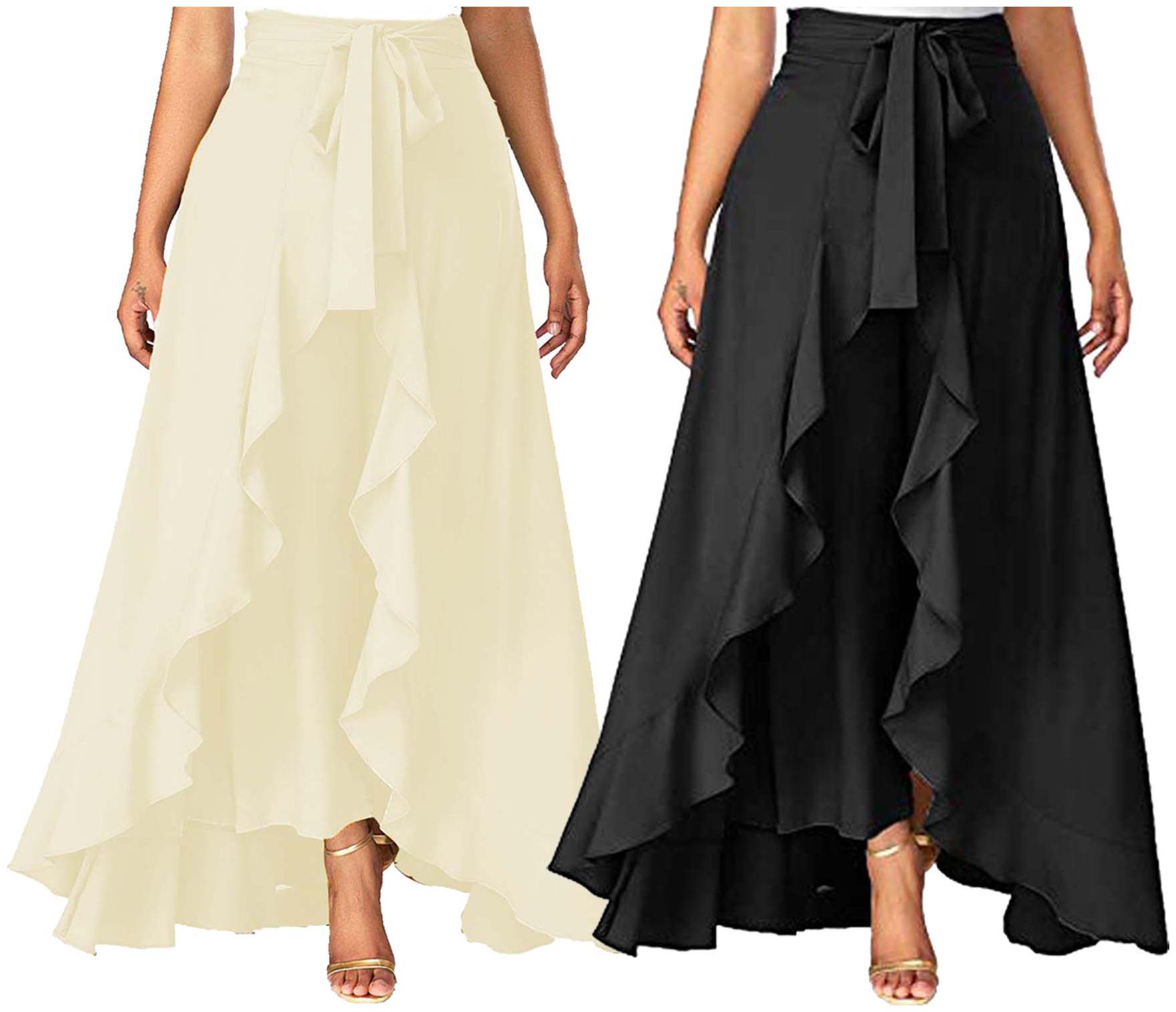 

JJ Fashion Cream Black Solid Flared Palazzo