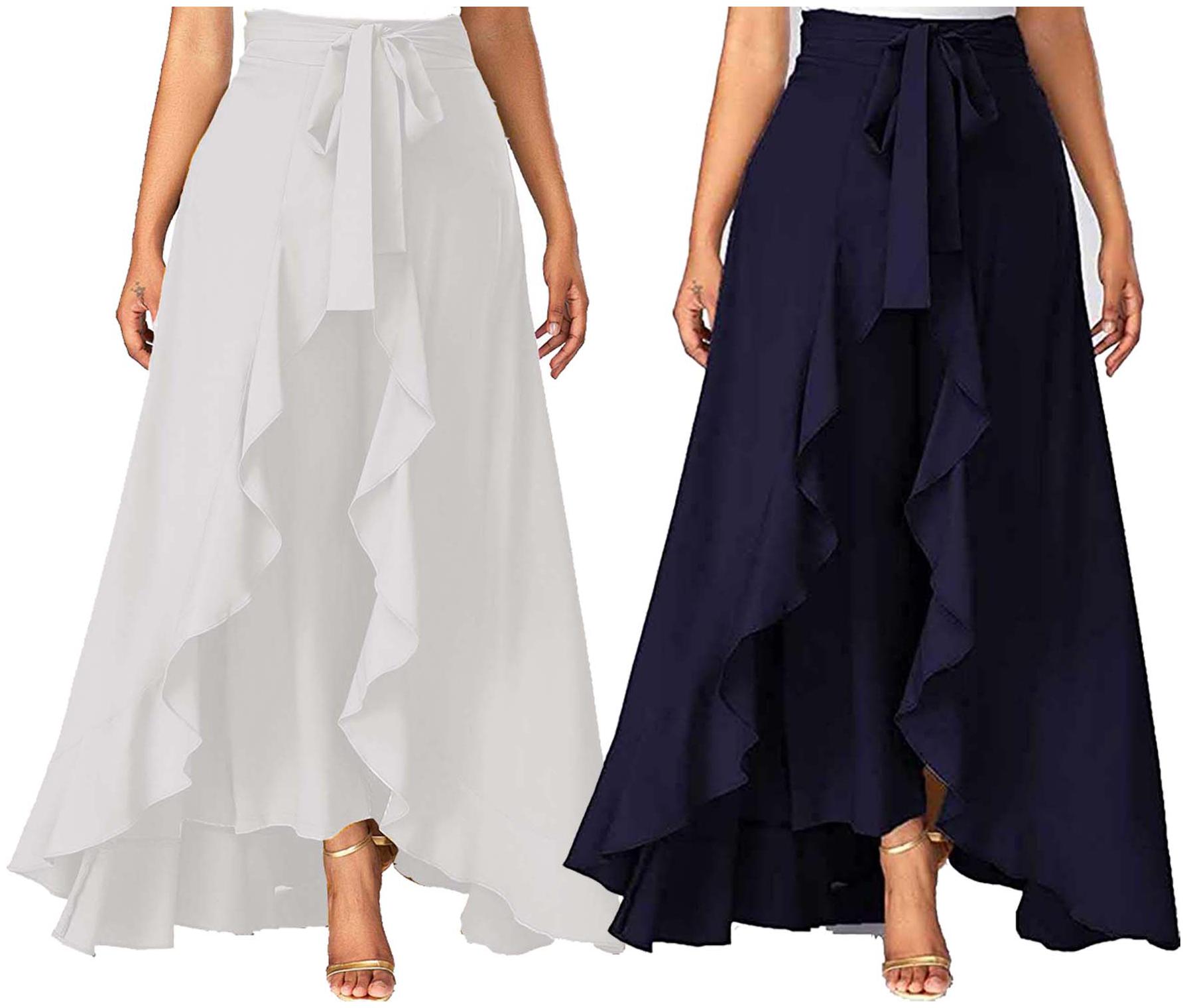 

JJ Fashion Navy Blue Solid Flared Palazzo