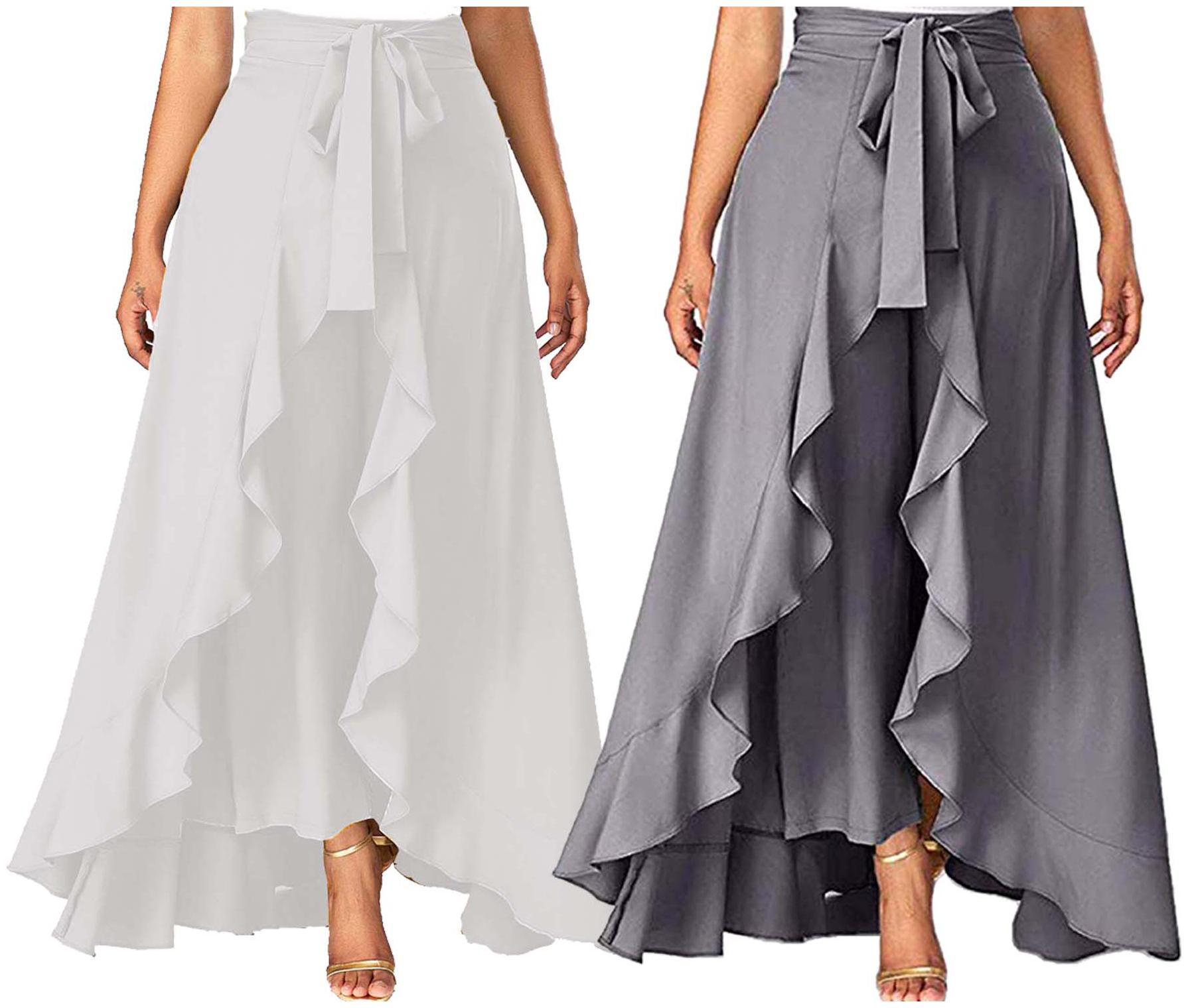 

JJ Fashion Grey Solid Flared Palazzo