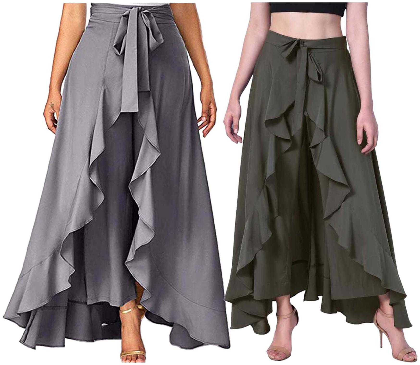 

JJ Fashion Grey Green Solid Flared Palazzo