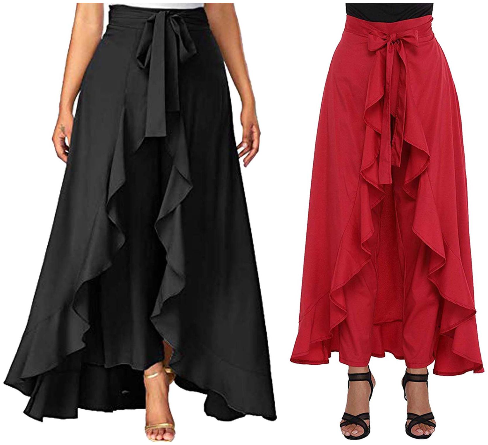 

JJ Fashion Black Red Solid Flared Palazzo