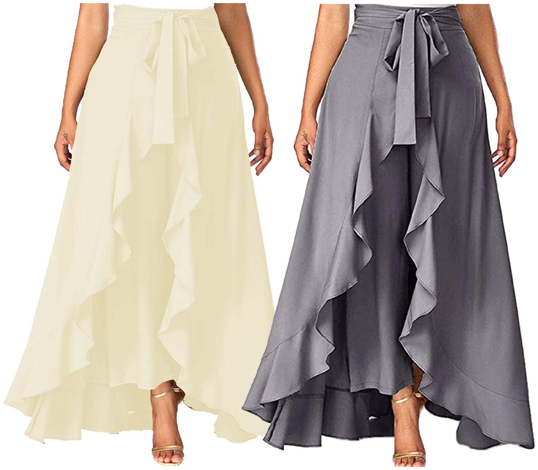 

JJ Fashion Cream Grey Solid Flared Palazzo