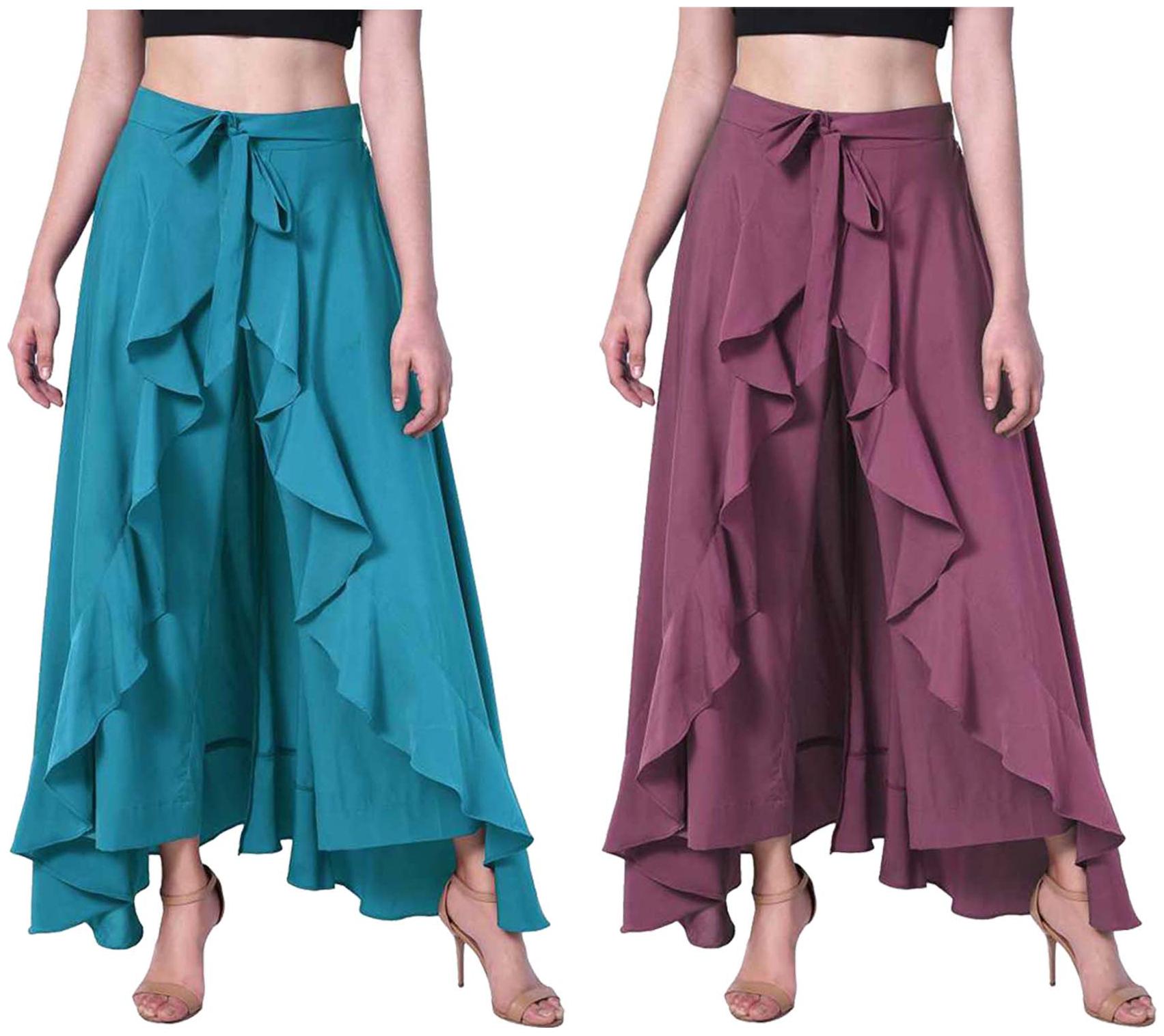 

JJ Fashion Turquoise Purple Solid Flared Palazzo