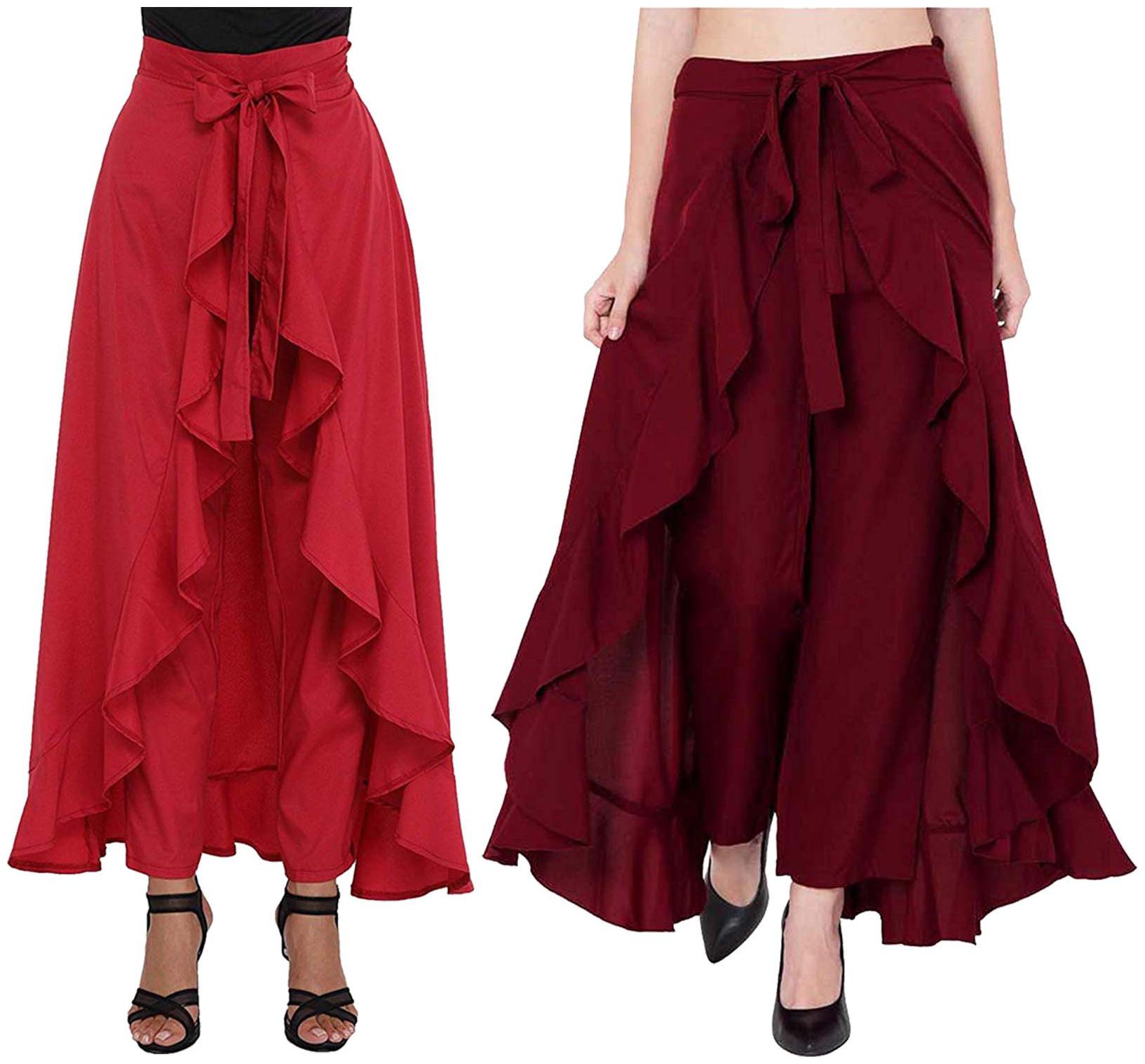 

JJ Fashion Red Maroon Solid Flared Palazzo