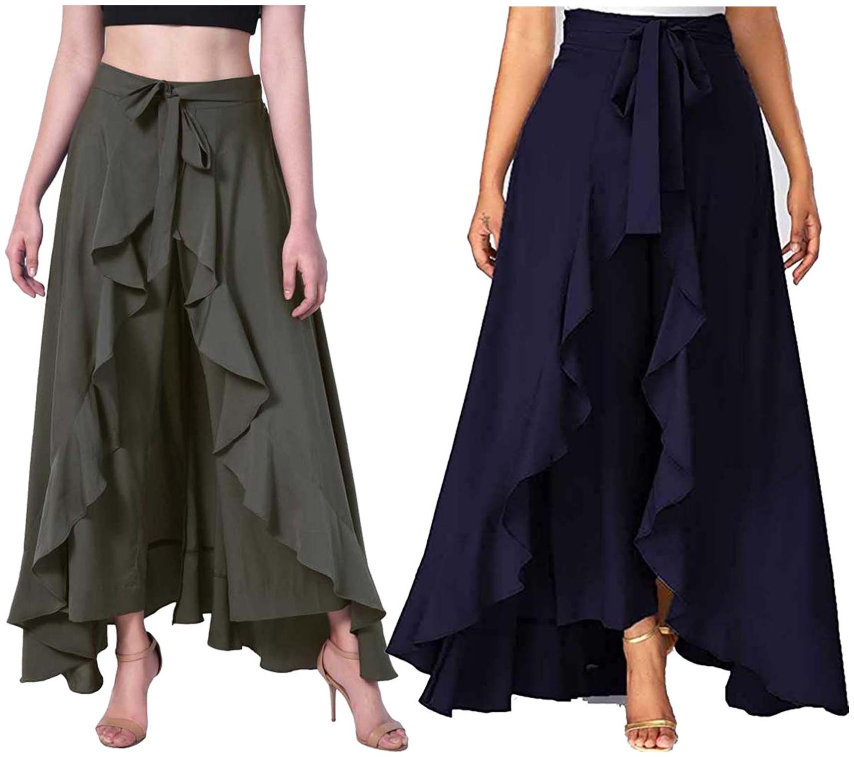 

JJ Fashion Green Navy Blue Solid Flared Palazzo