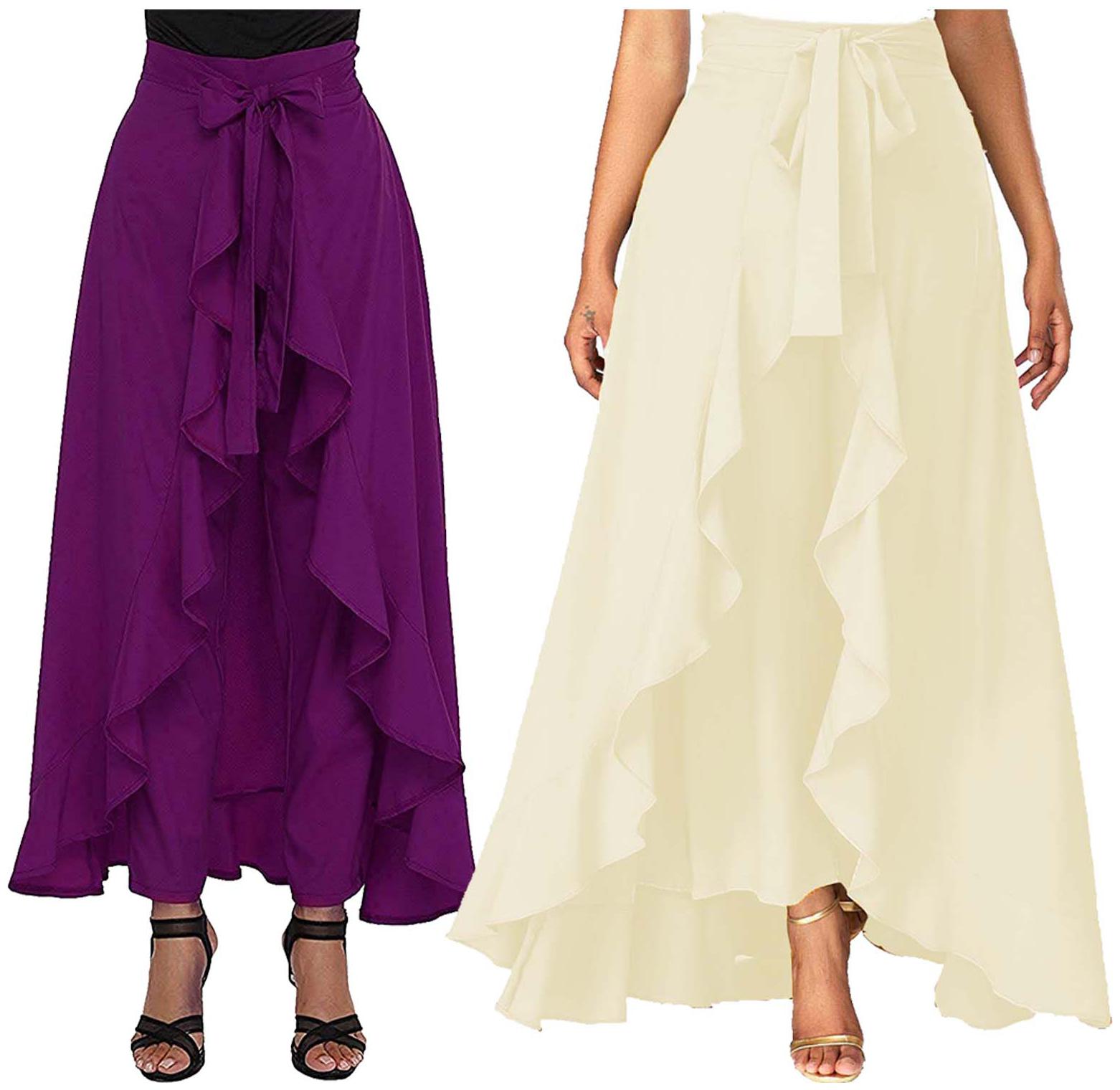 

JJ Fashion Purple Cream Solid Flared Palazzo