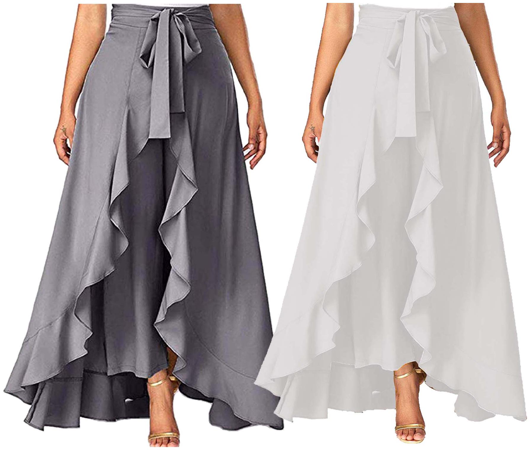 

JJ Fashion Grey White Solid Flared Palazzo