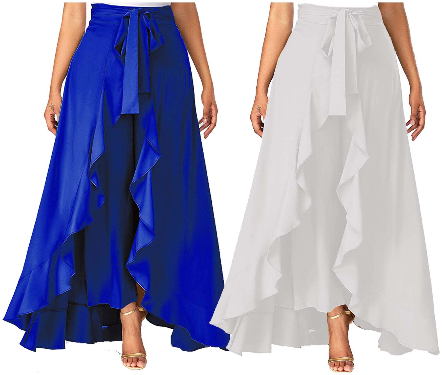 

JJ Fashion Blue Solid Flared Palazzo