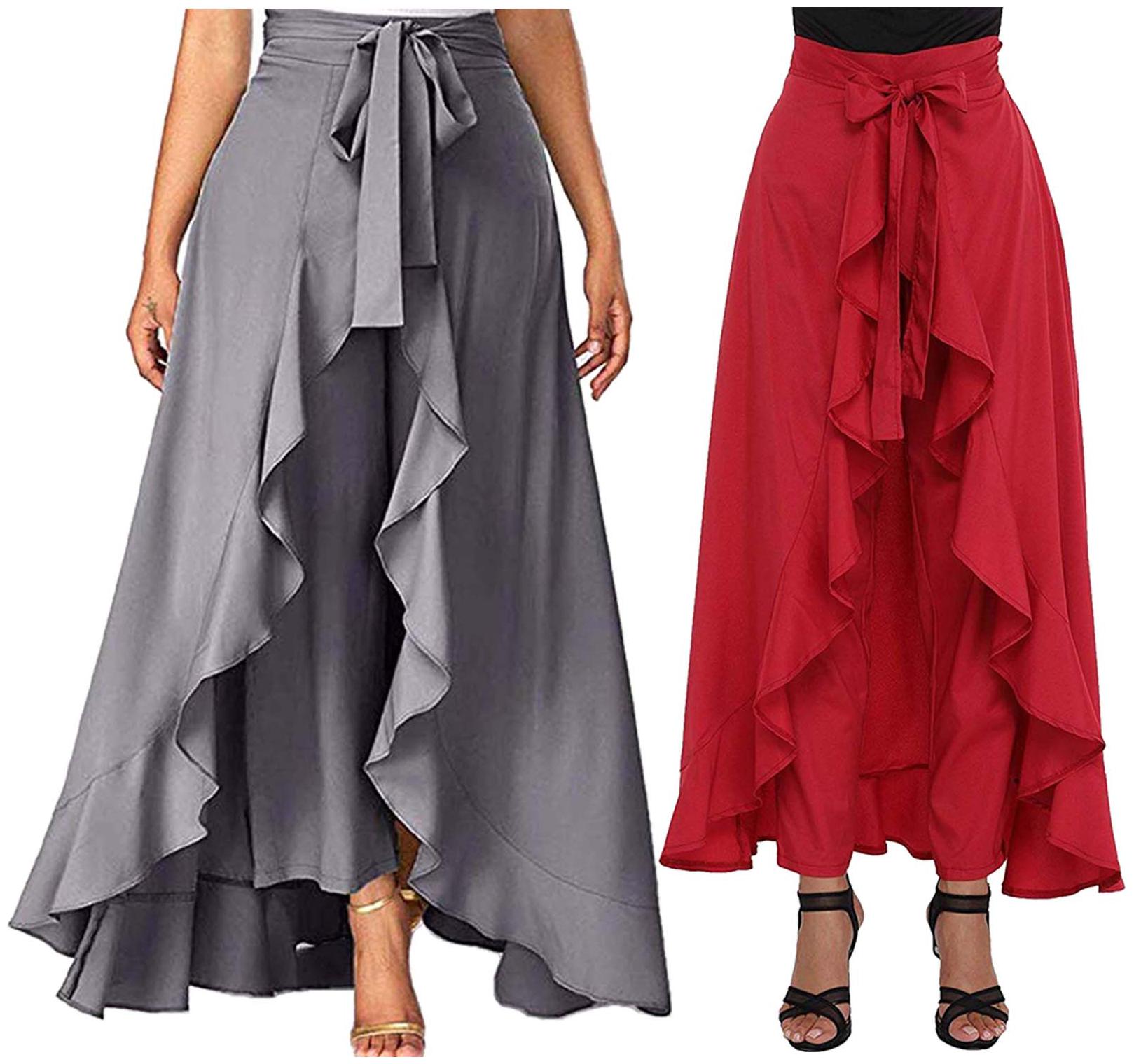 

JJ Fashion Grey Red Solid Flared Palazzo