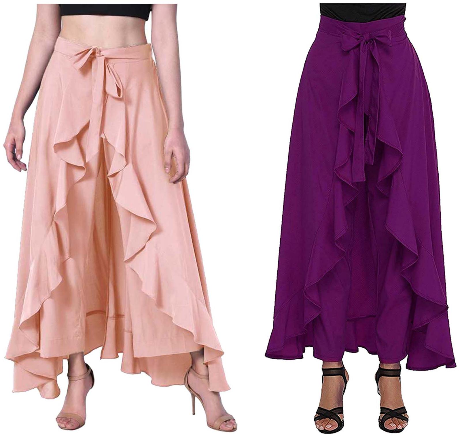 

JJ Fashion Peach Purple Solid Flared Palazzo
