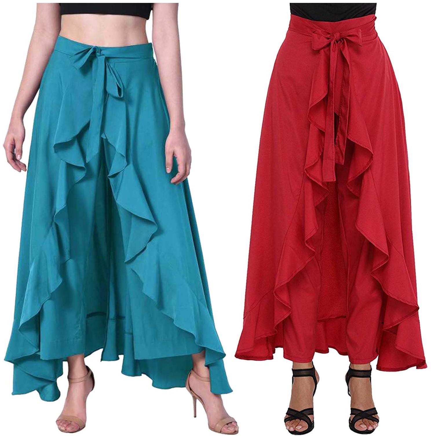 

JJ Fashion Turquoise Red Solid Flared Palazzo
