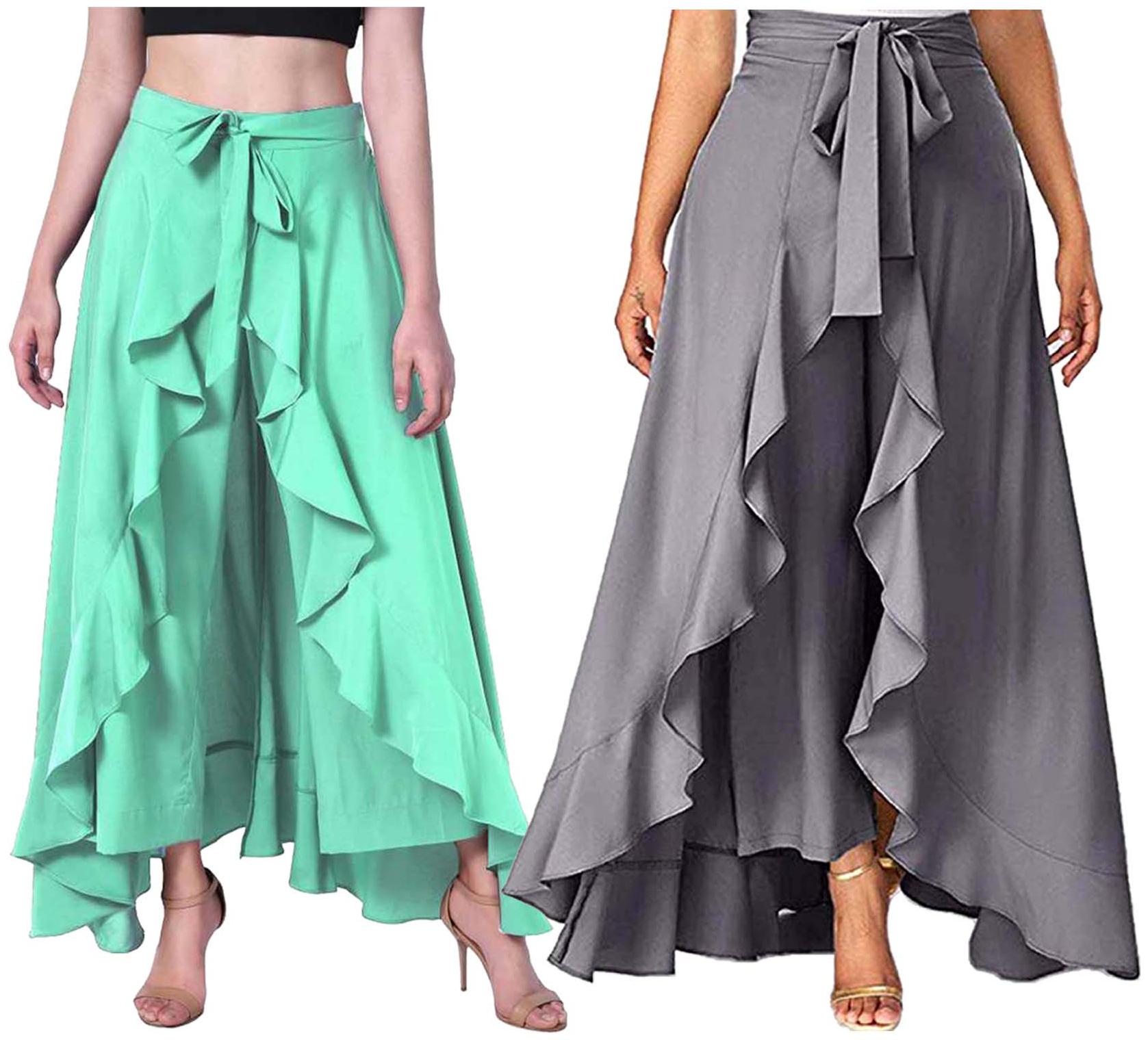 

JJ Fashion Green Grey Solid Flared Palazzo