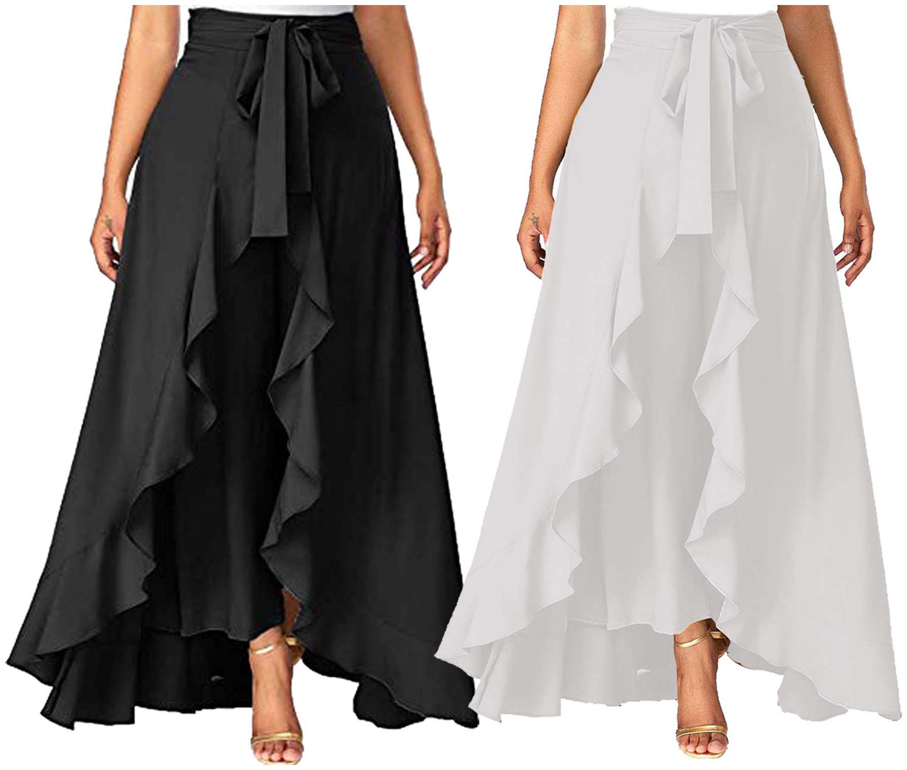 

JJ Fashion Black White Solid Flared Palazzo